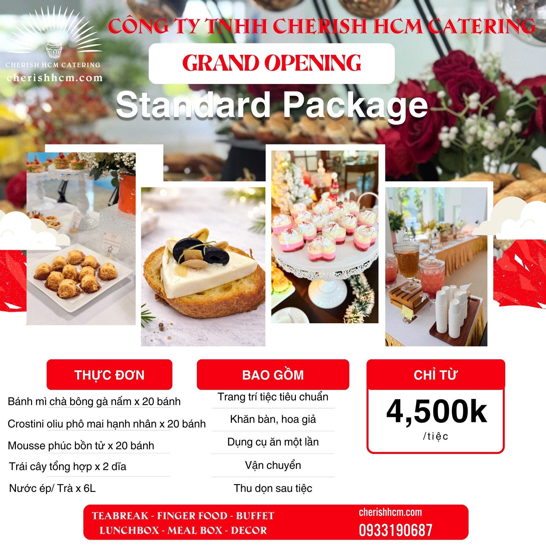 Tiệc teabreak - Gói tiệc khai trương Tiêu chuẩn