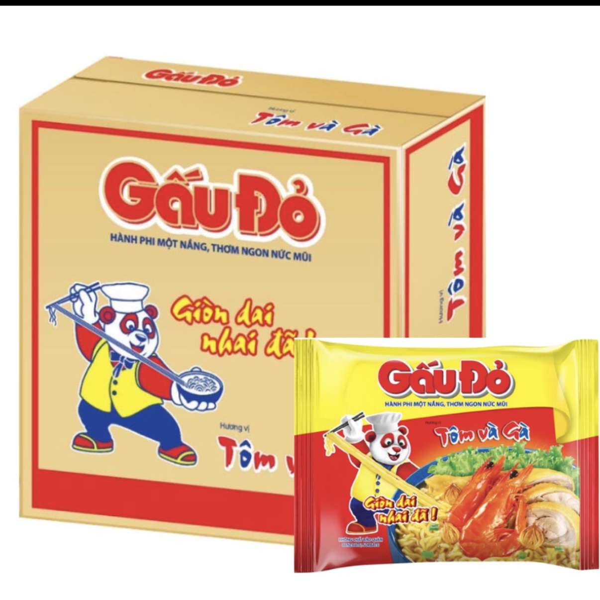 Thùng 30 gói Mì gấu đỏ tôm gà 63gr