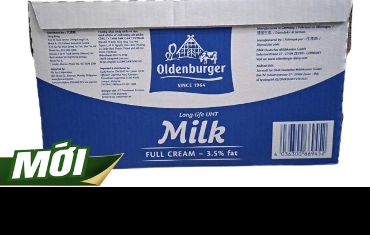 Thùng 12 hộp Sữa tươi tiệt trùng nguyên kem Oldenburger 3.5% béo hộp 1L