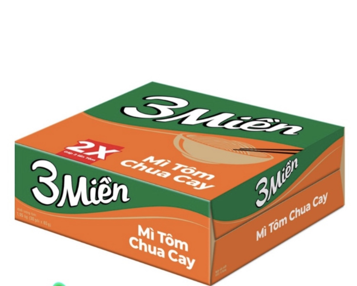 Thùng 30 gói Mì 3 miền tôm chua cay gói 65gr/ gói