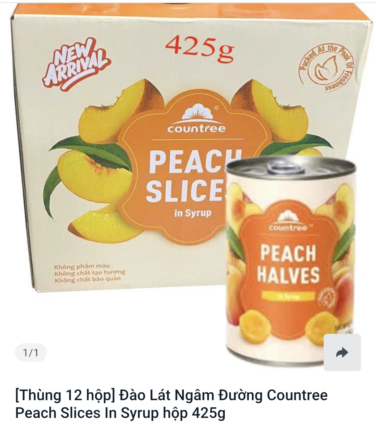 Thùng 12 hộp Đào lát ngâm đường Countree Peach Slices in Syrup hộp 425gr