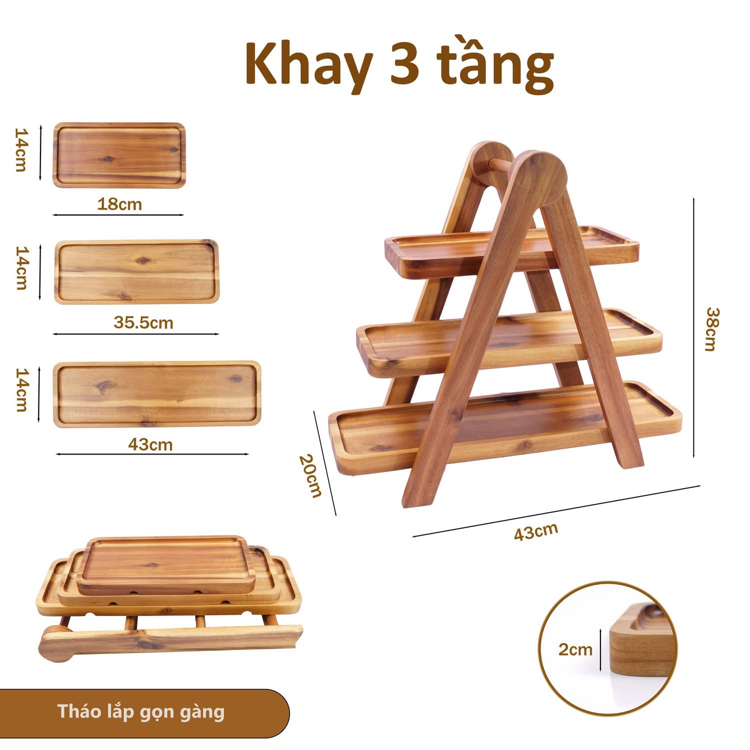 Khay Kệ gỗ 3 tầng