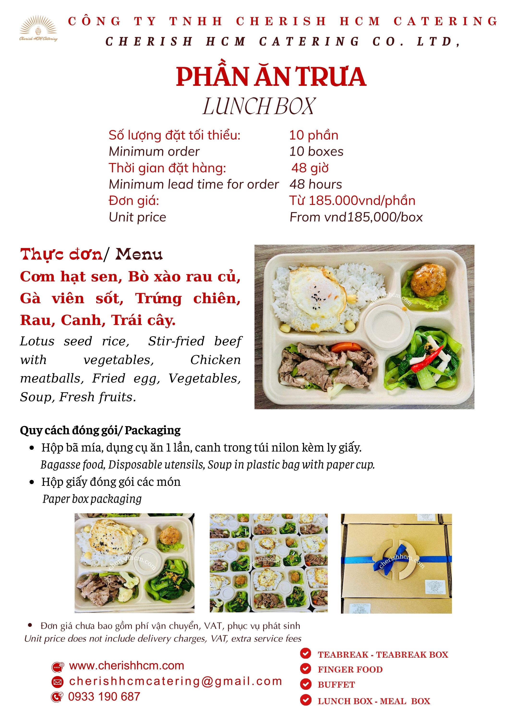 Cơm hạt sen Bò xào rau củ, gà viên, trứng chiên/Stir-fried Beef with Veggies & Chickenballs & Omelette with Rice