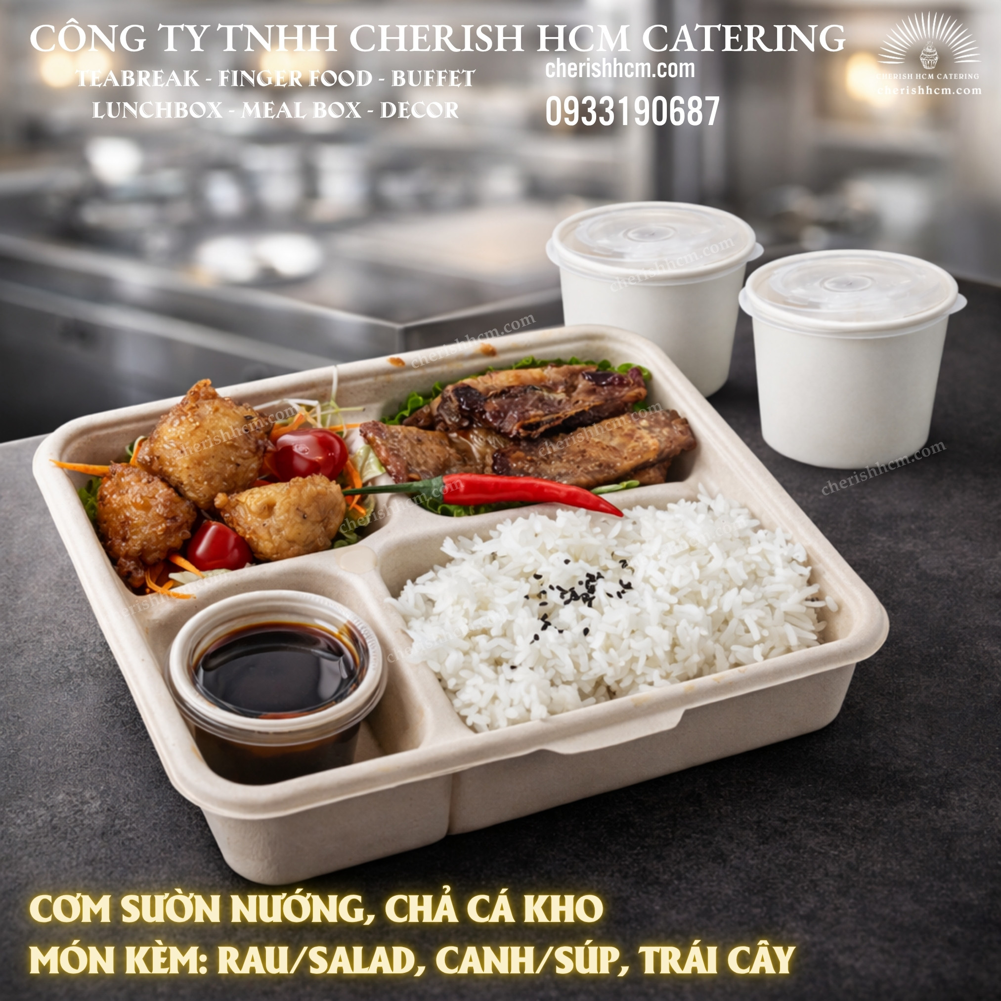 260226 Lunch box - Cơm Sườn nướng, chả cá kho/ Grilled Pork Ribs and Braised Fish with Rice