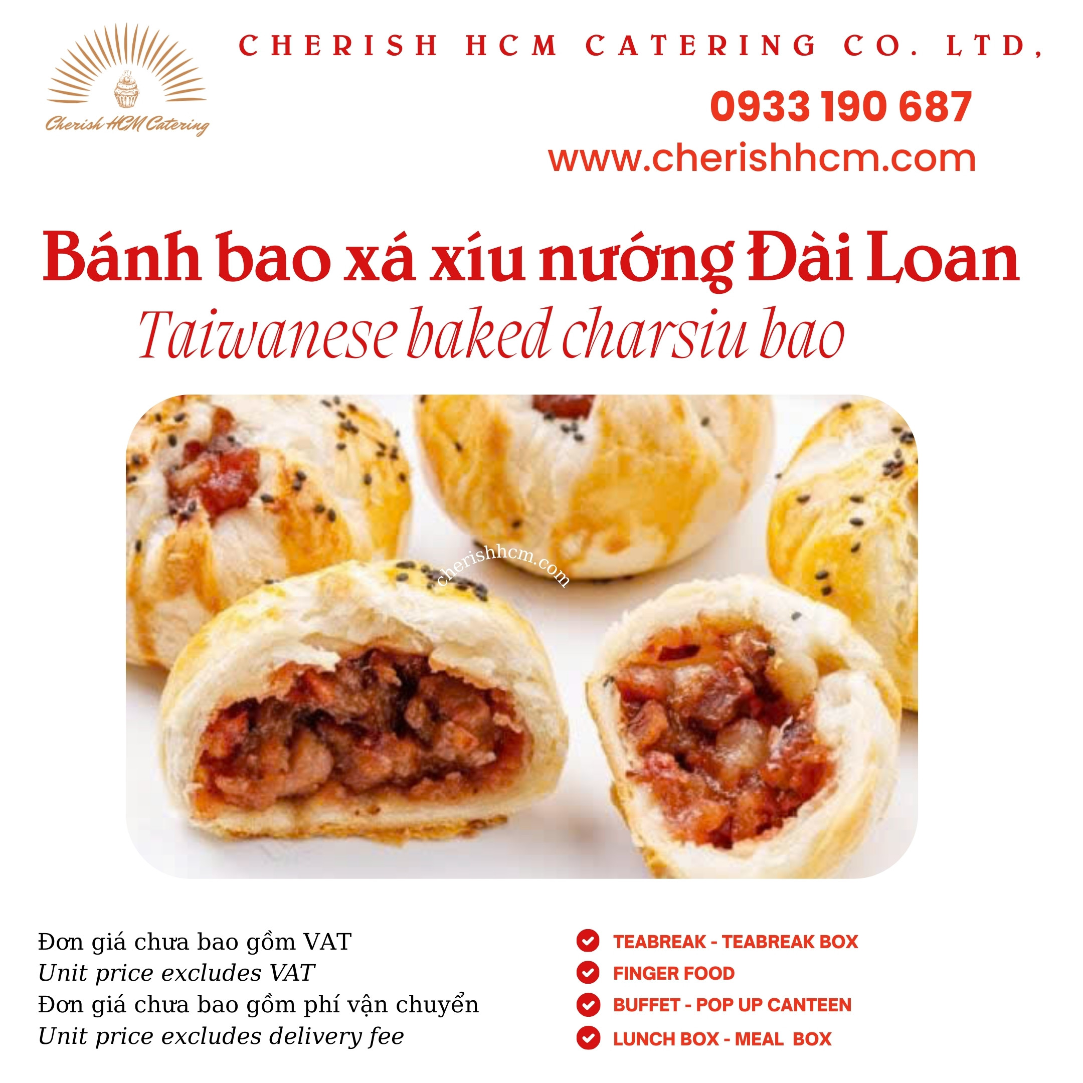 Set 10 bánh bao xá xíu nướng Đài Loan/Taiwanese char siu bao