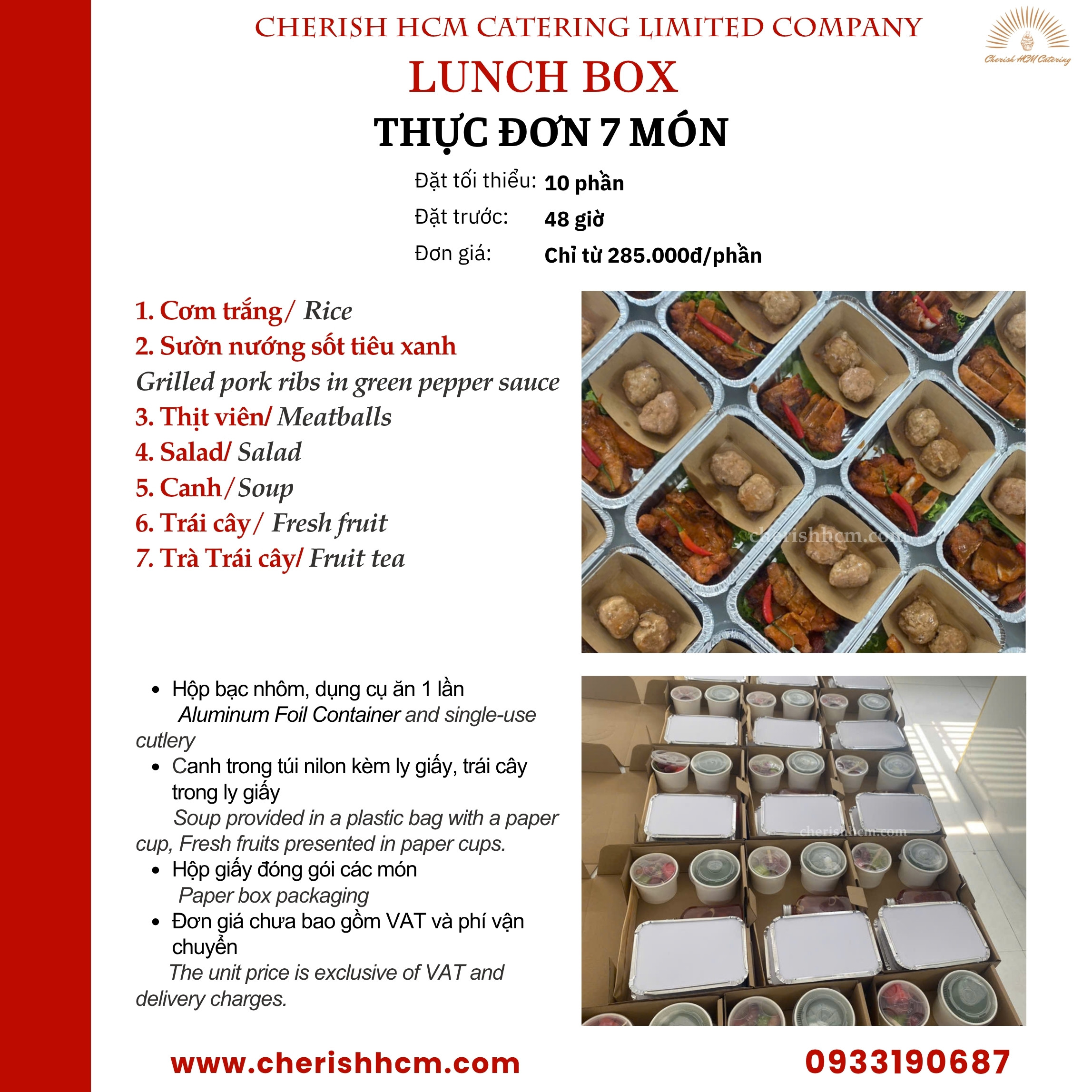 Lunch box - Cơm Sườn nướng sốt tiêu xanh, thịt viên/ Rice with grilled pork ribs in green pepper sauce and meatballs