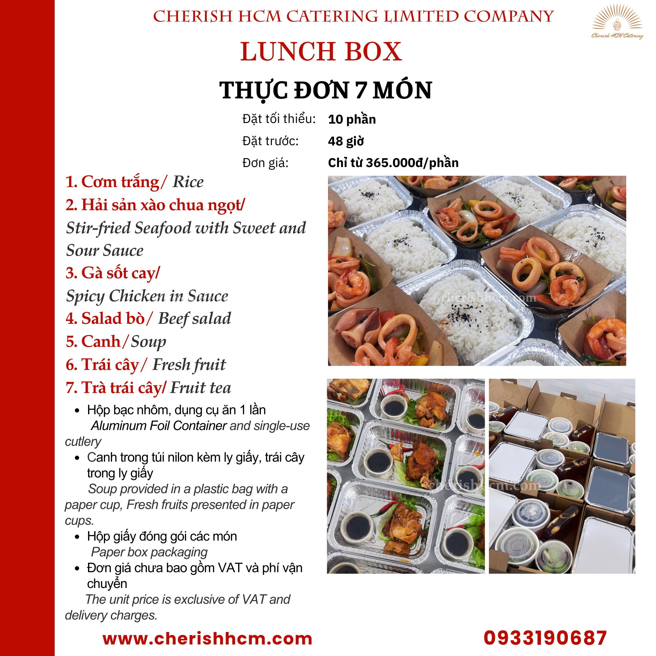 Set Lunch Victorious Cơm Hải sản xào chua ngọt, Gà sốt cay/ Stir-fried Seafood with Sweet and Sour Sauce, Spicy Chicken in Sauce with Rice