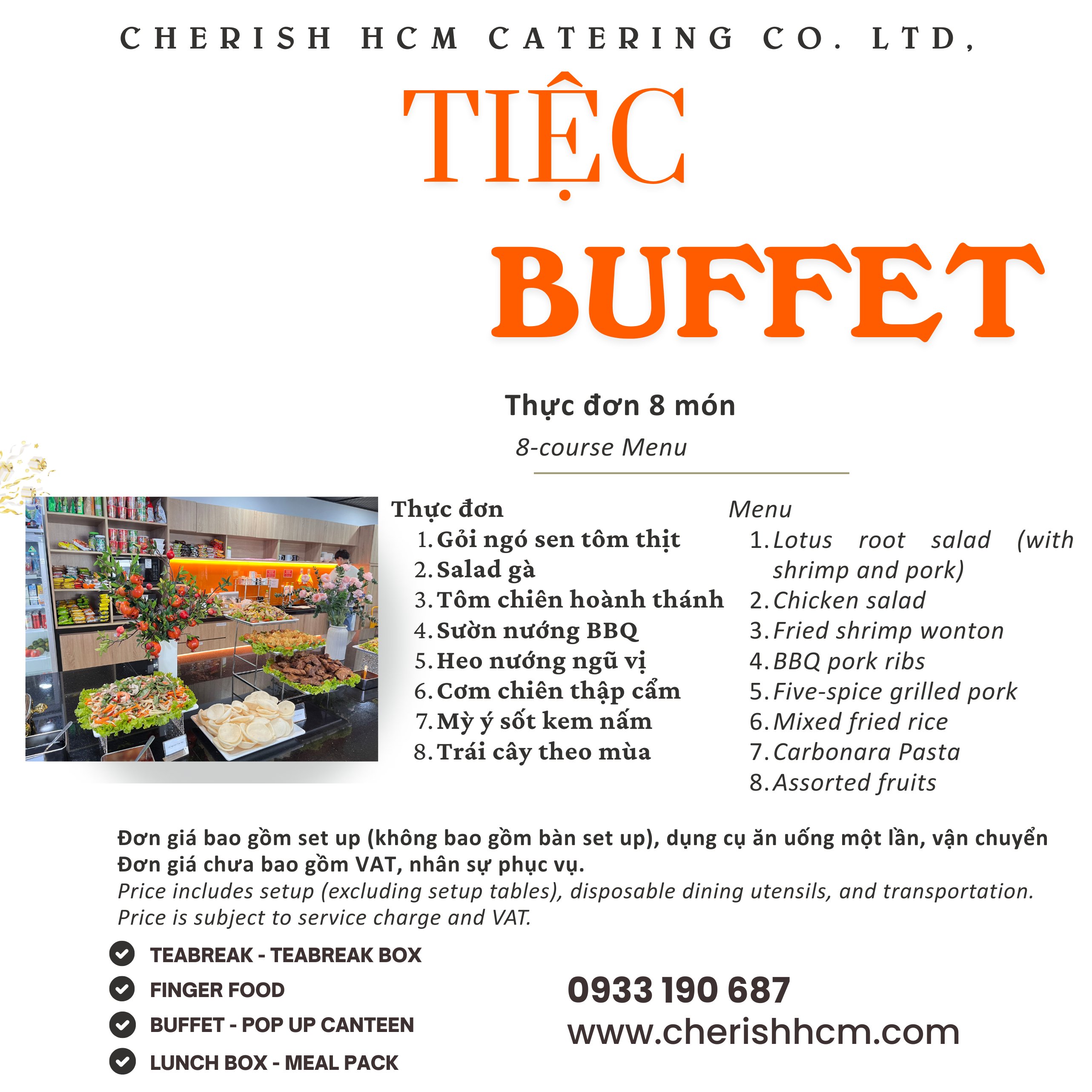 Tiệc Buffet Phát Đạt - Menu 8 món phù hợp từ 50 khách/ 8-course Buffet