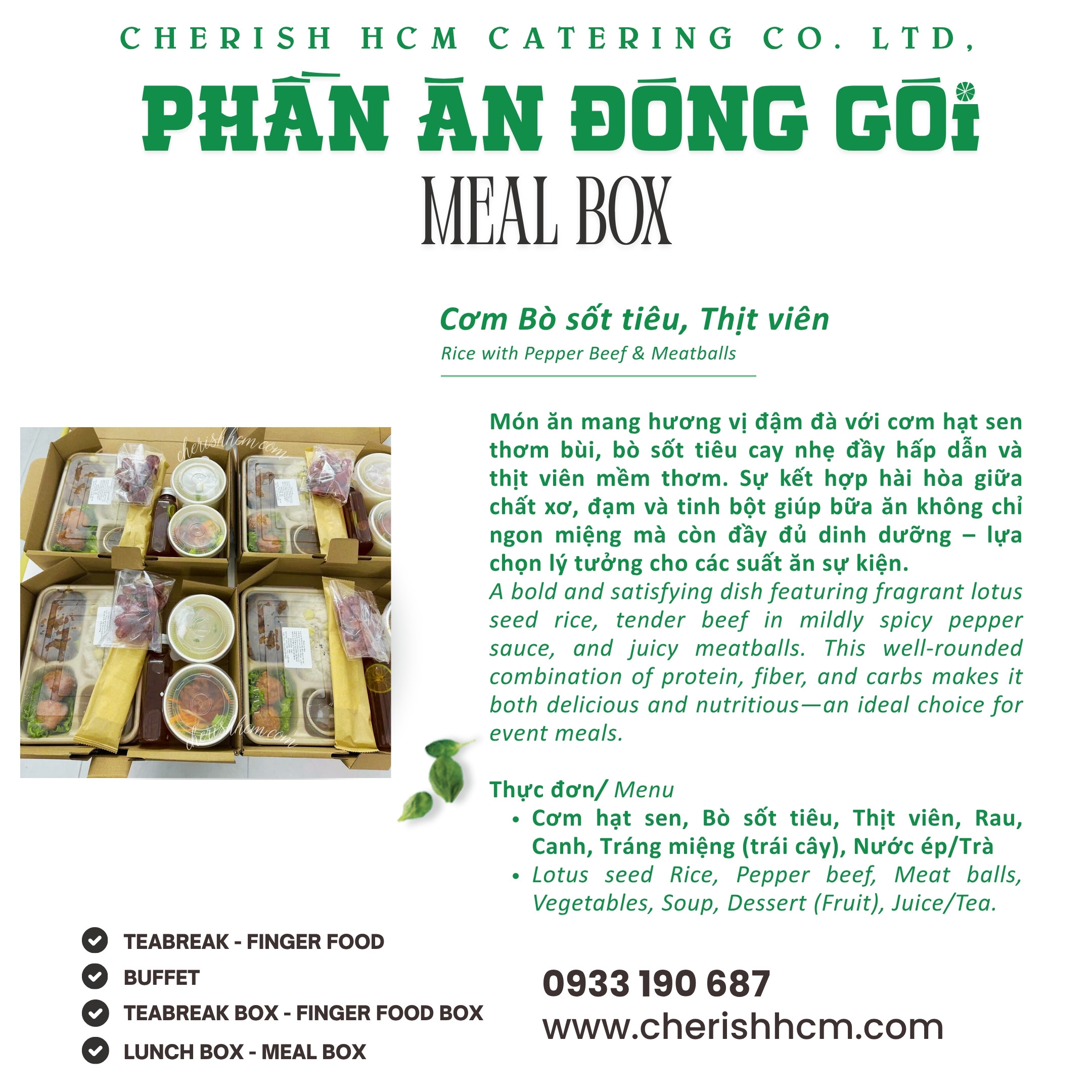 Set Lunch Prosperous - Cơm Bò sốt tiêu, thịt viên/ Rice with Pepper Beef & Meatballs