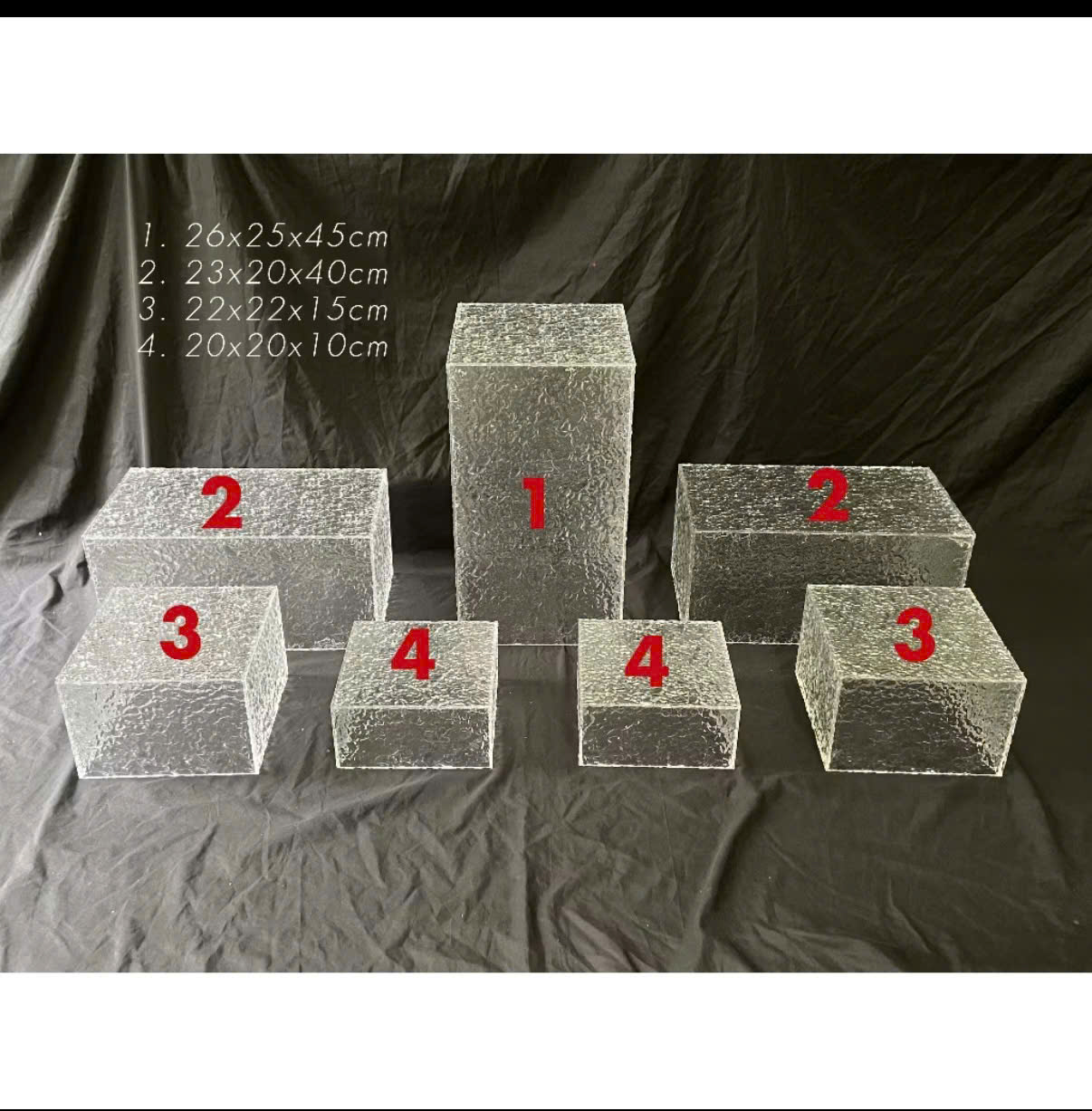 Bộ 7 món Khay kệ Mica trong họa tiết vân nổi trưng bày tiệc