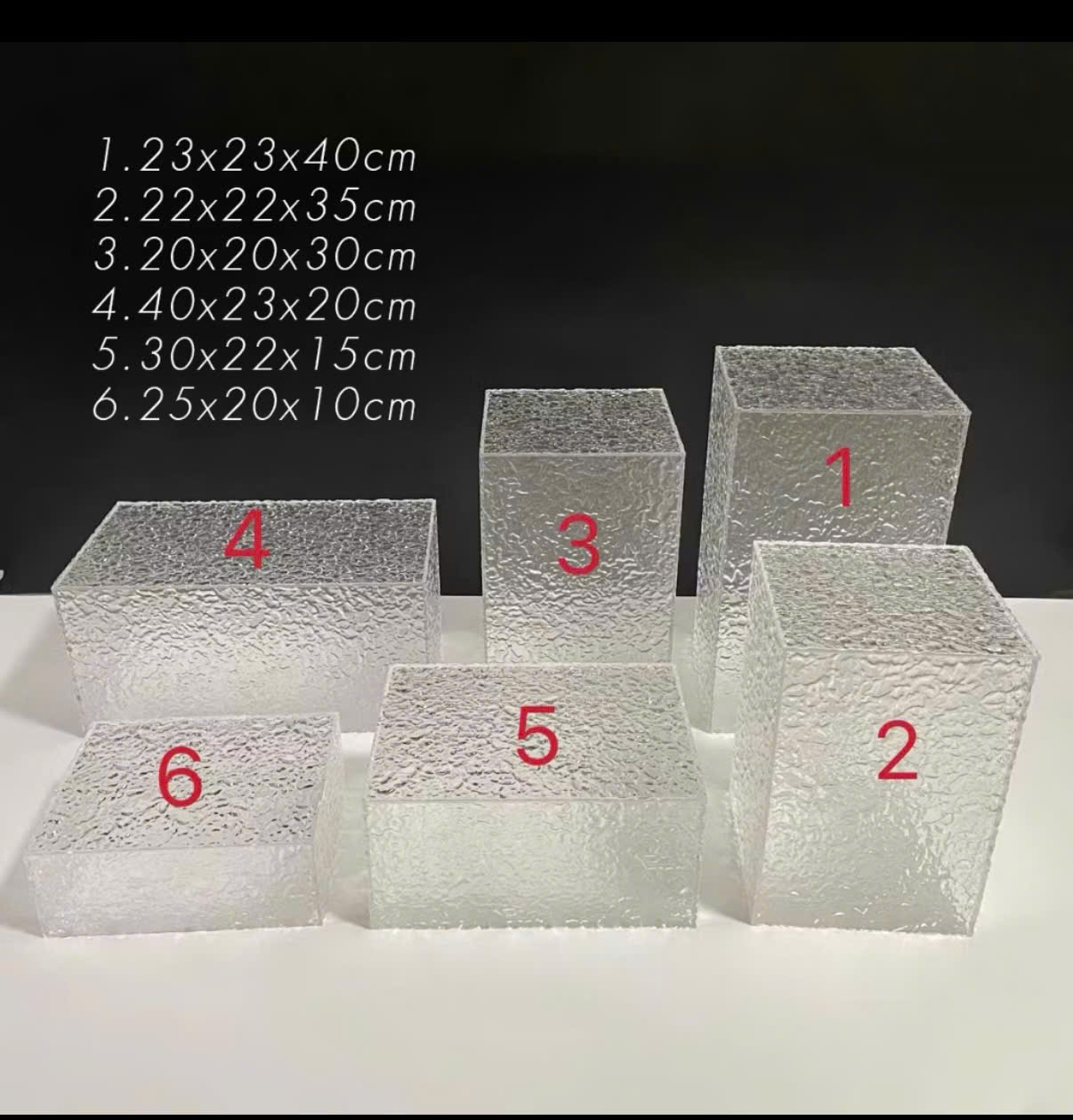 Bộ 6 món Khay kệ Mica trong họa tiết vân nổi trưng bày tiệc