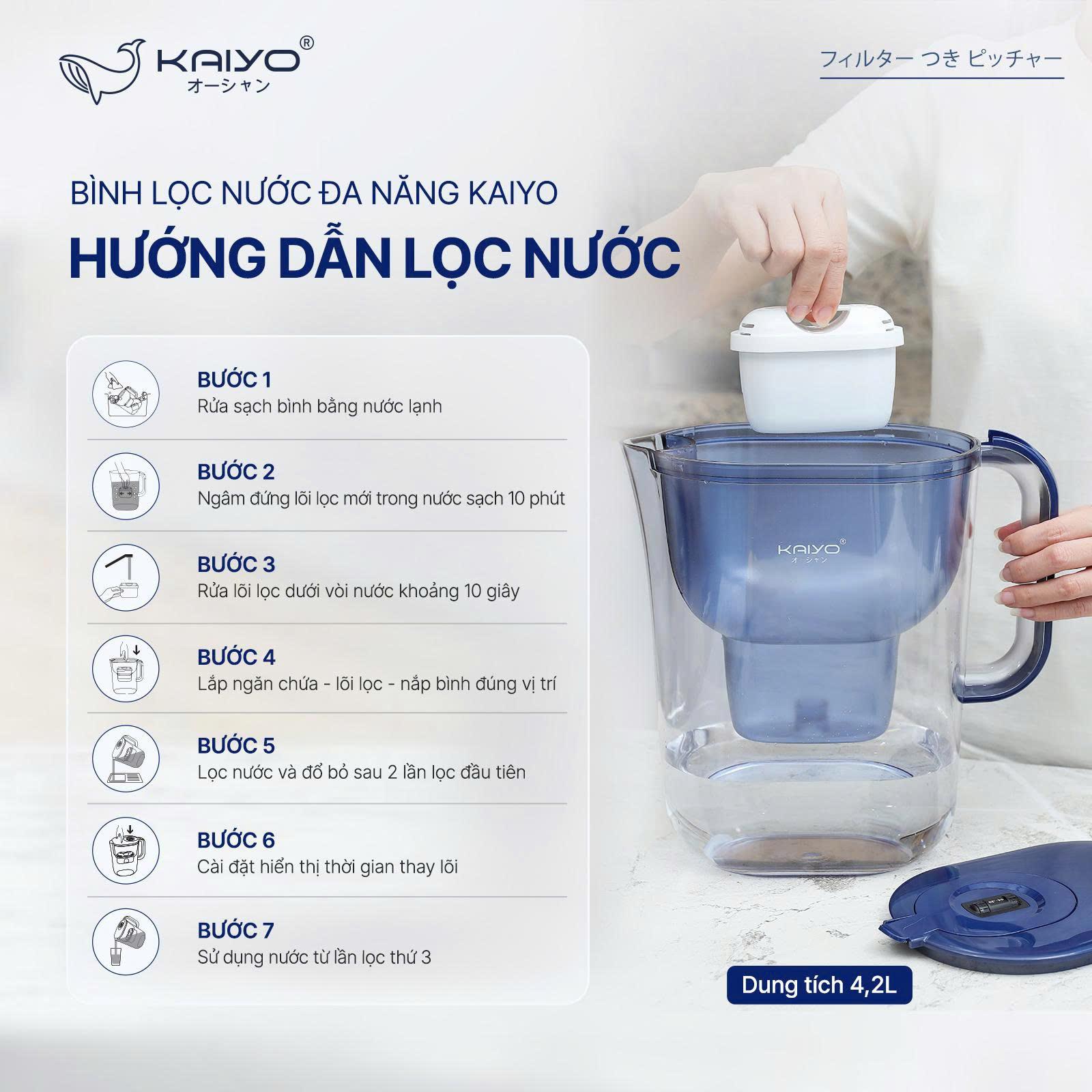 Bình lọc nước đa năng Kaiyo màu xanh đậm, dung tích 4.2L [mã KWF-8289]