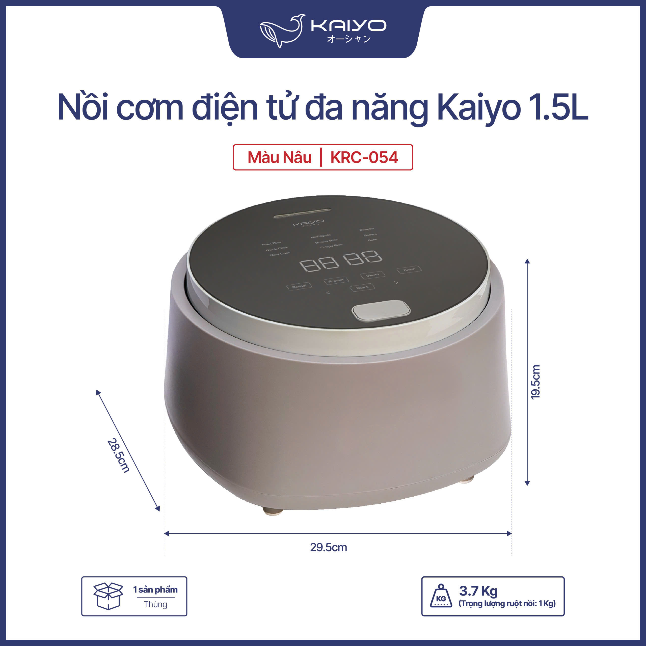 Nồi cơm điện tử đa năng Kaiyo 1.5L (KRC-054)