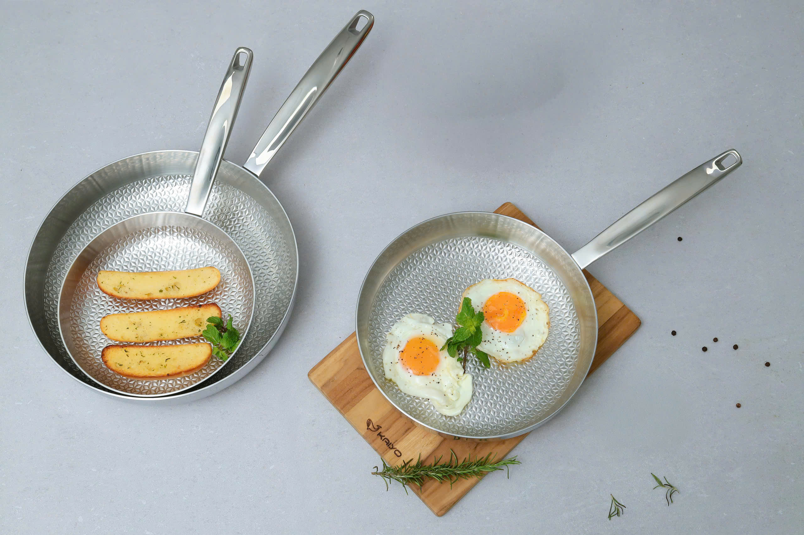 Chảo đúc inox 3 lớp thân đáy liền dập nổi Kaiyo, dáng cạn size 20cm [mã KIP-6704]