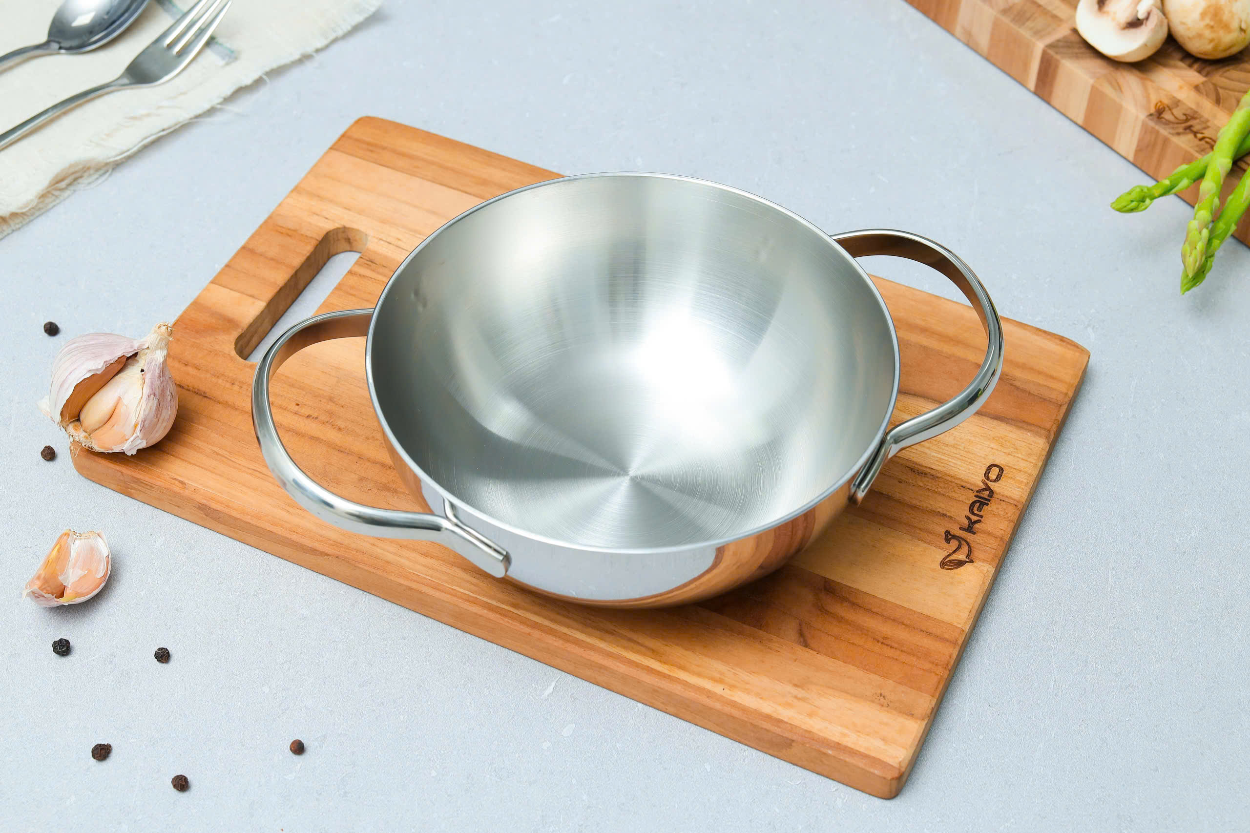 Chảo đúc inox 3 lớp thân đáy liền Kaiyo, sâu lòng, 2 tay cầm, size 16cm (Classic Pro) [KIW-6865]