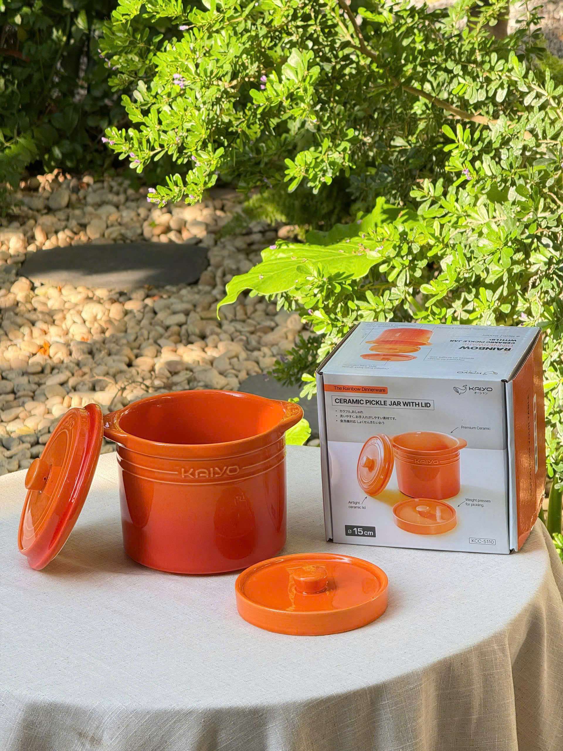 Hũ gốm muối dưa cà, đựng mỡ lợn cầu vồng Kaiyo 1.5L - Màu Cam