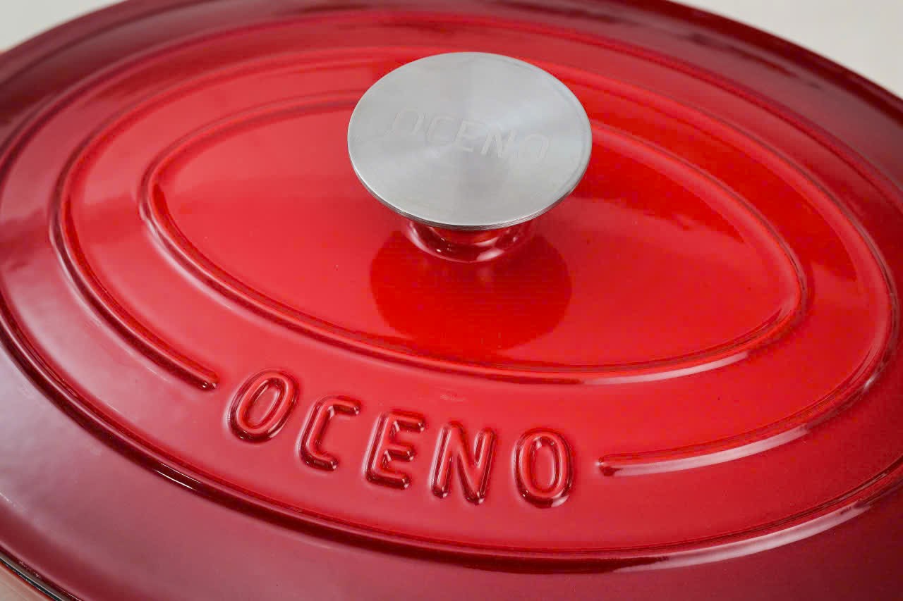 Nồi gang oval Oceno, size 28cm, màu đỏ [mã OCP-1365]