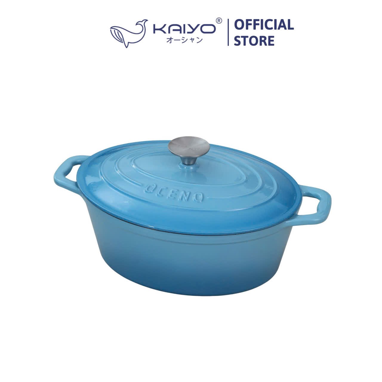 Nồi gang oval Oceno, size 28cm, màu xanh light blue [mã OCP-1389]