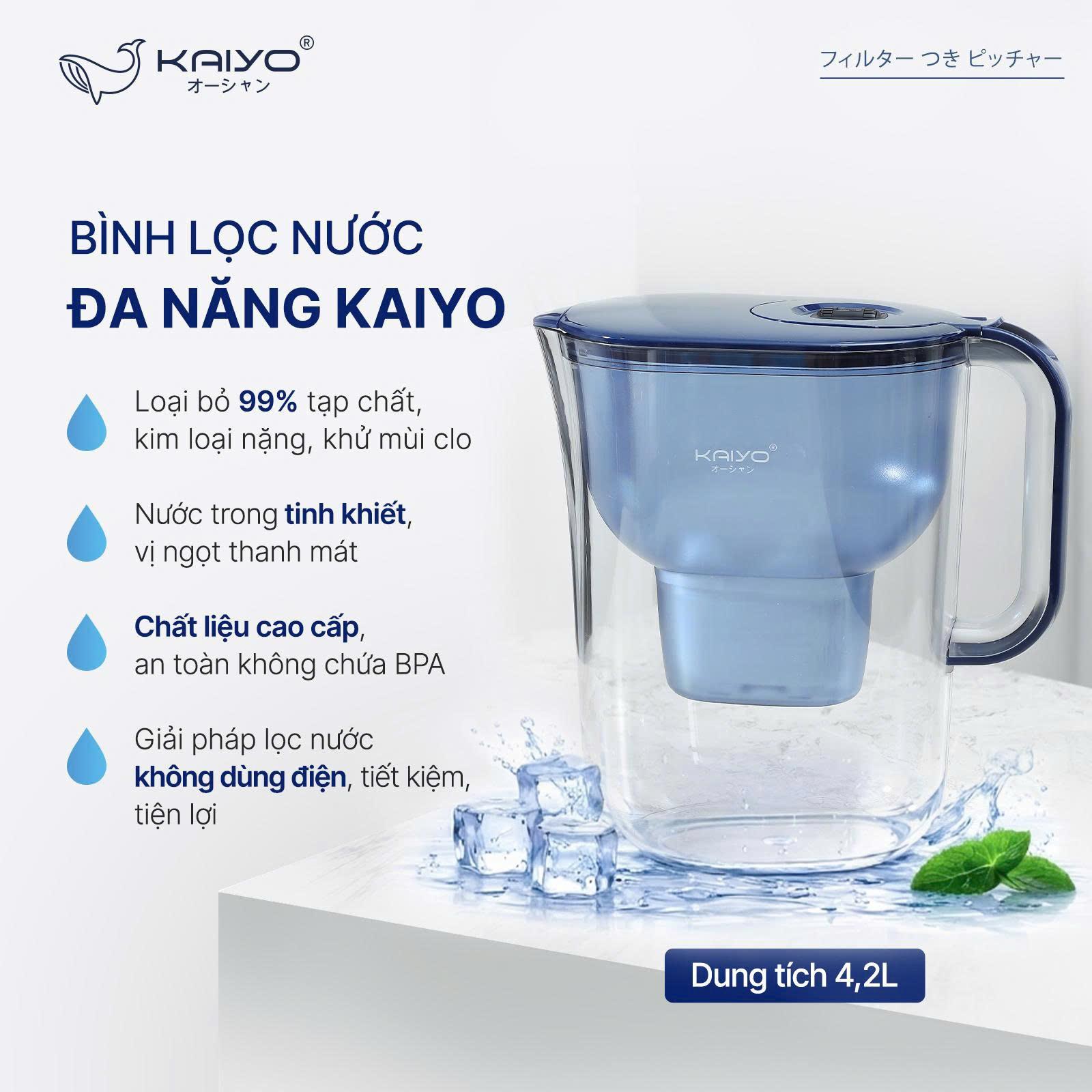 Bình lọc nước đa năng Kaiyo màu ghi, dung tích 4.2L [mã KWF-8296]