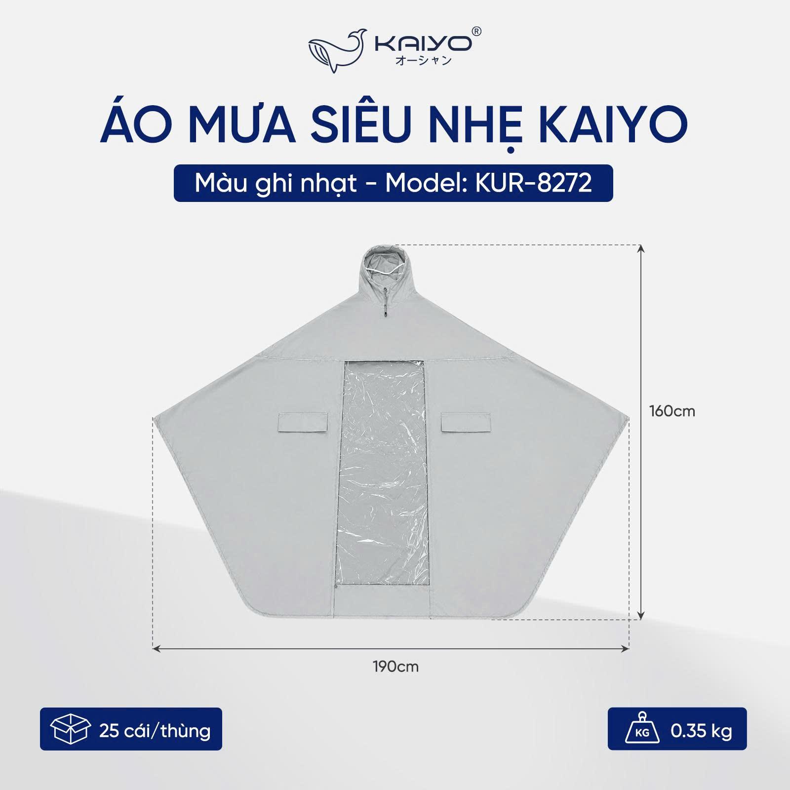 Áo mưa siêu nhẹ Kaiyo, màu ghi nhạt [mã KUR-8272]