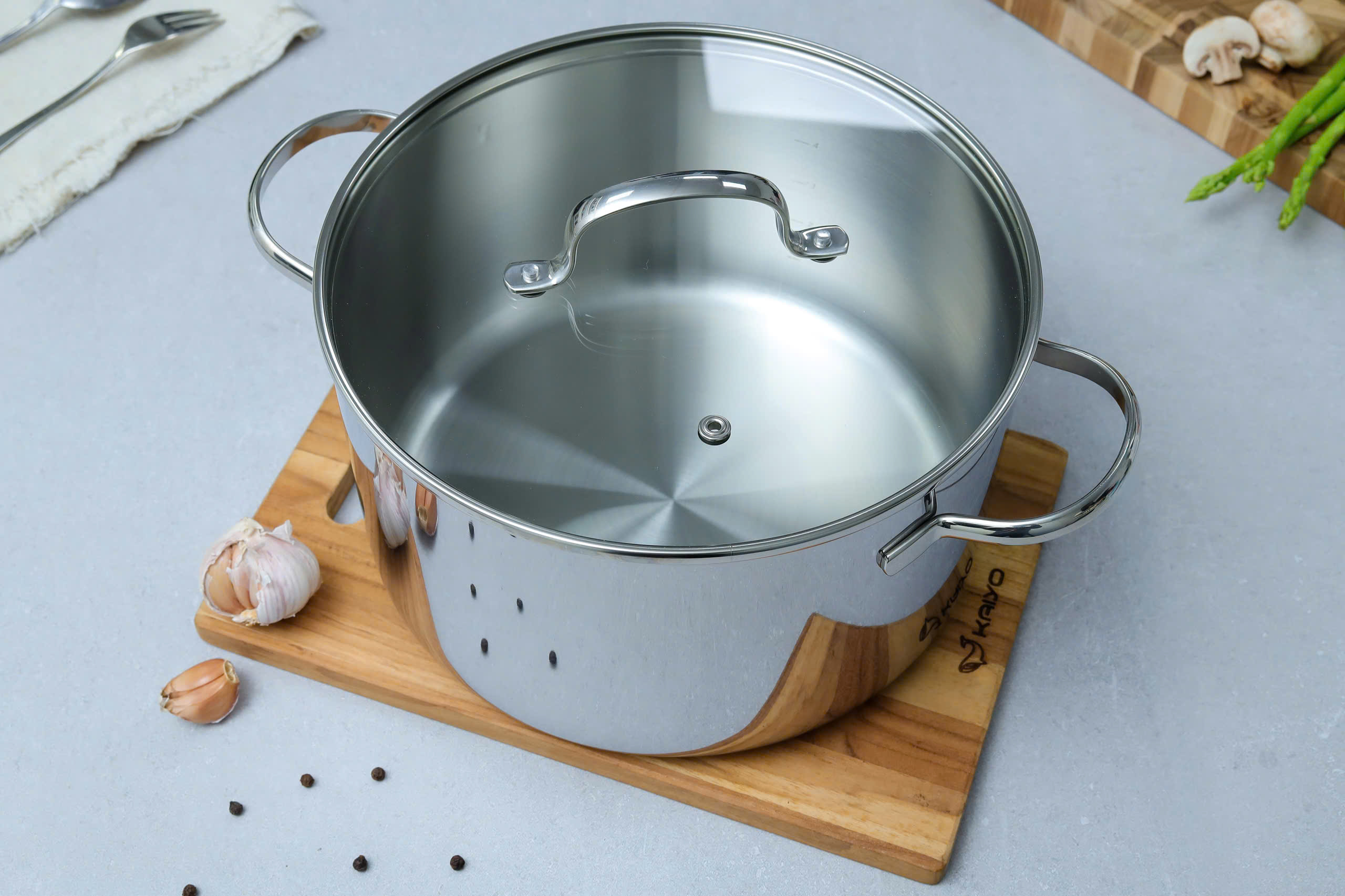 Nồi inox thân đáy liền Try-Ply Kaiyo, vung kính, size 24cm (Classic Pro) [KIC-6858]