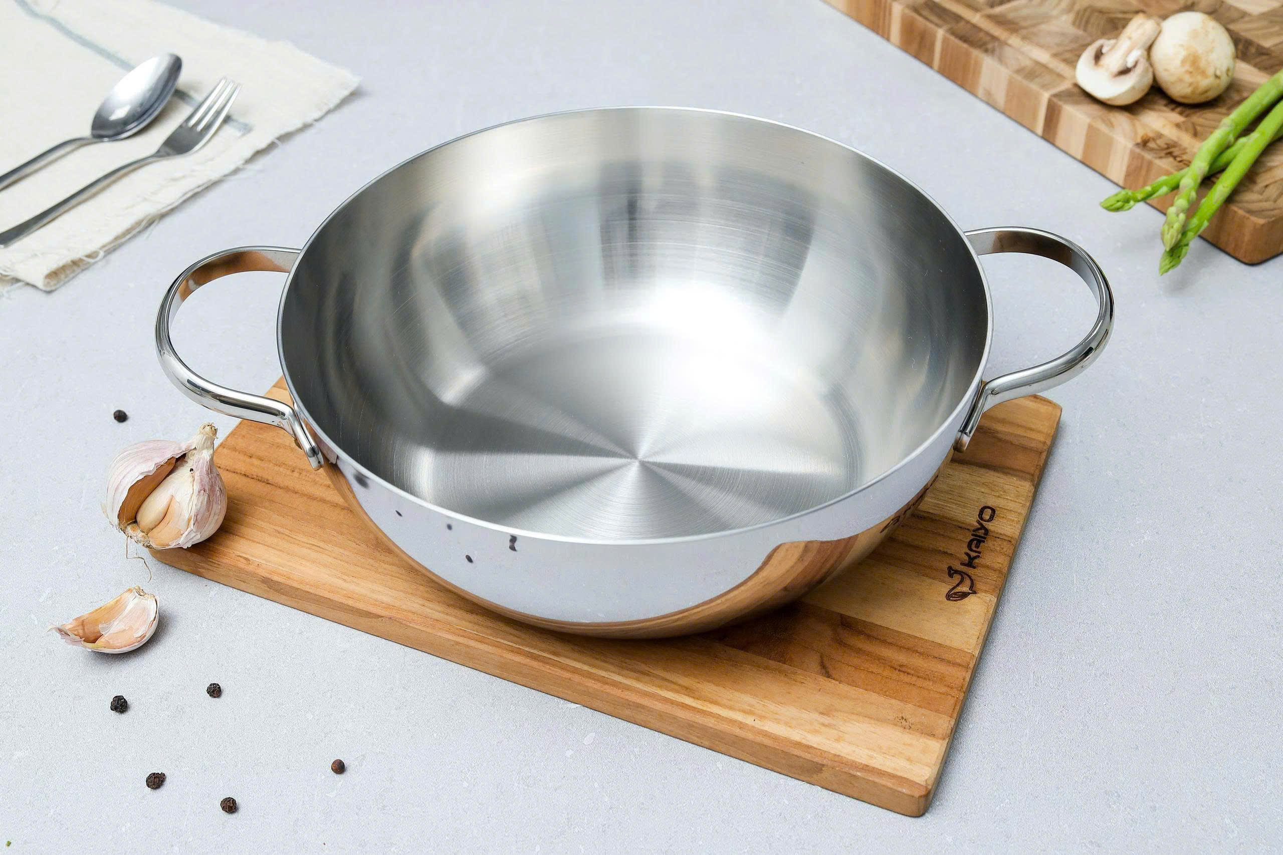 Chảo đúc inox 3 lớp thân đáy liền Kaiyo, sâu lòng, 2 tay cầm, size 24cm (Classic Pro) [KIW-6889]