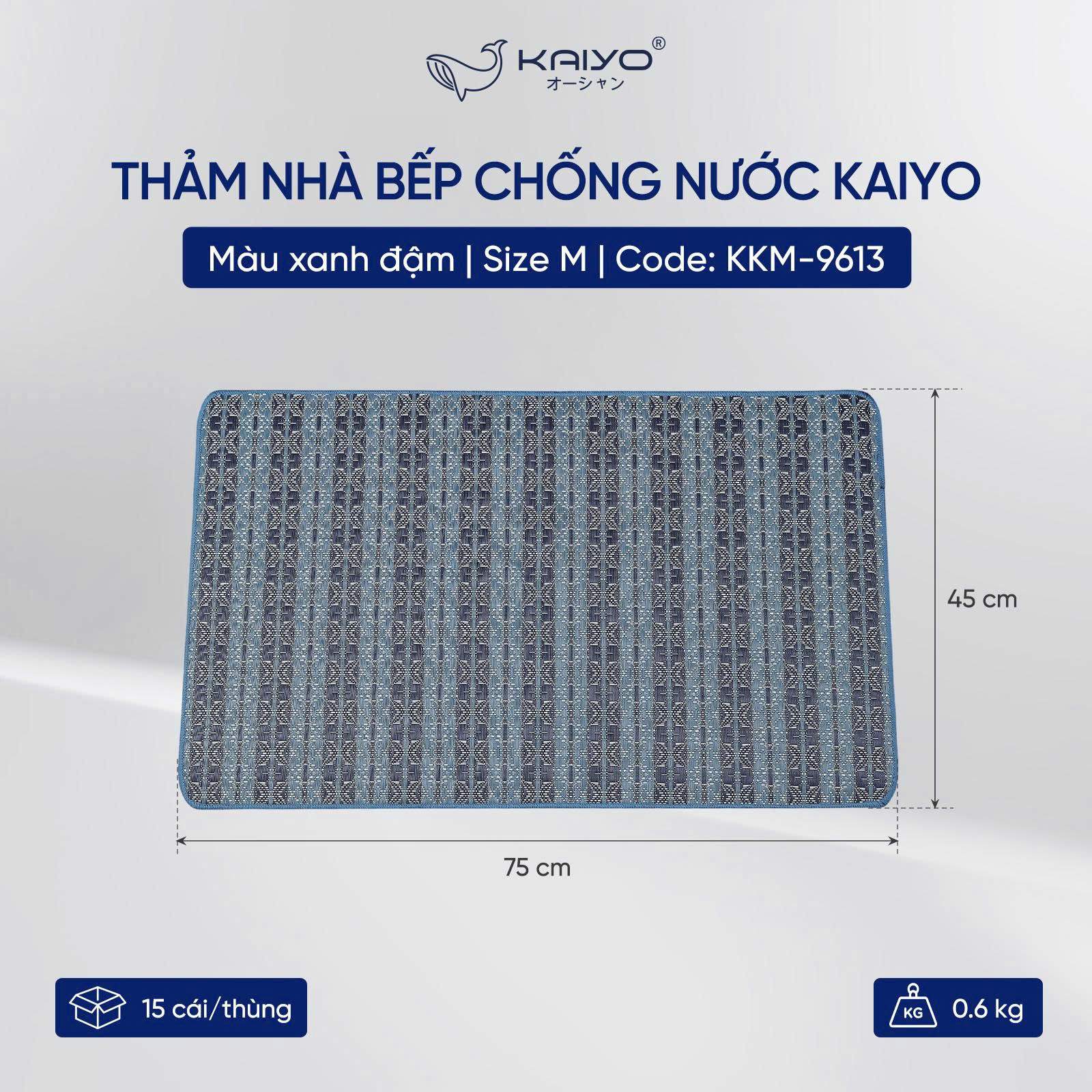 Thảm nhà bếp chống nước Kaiyo, size M 45x75cm màu xanh đậm [mã KKM-9613]