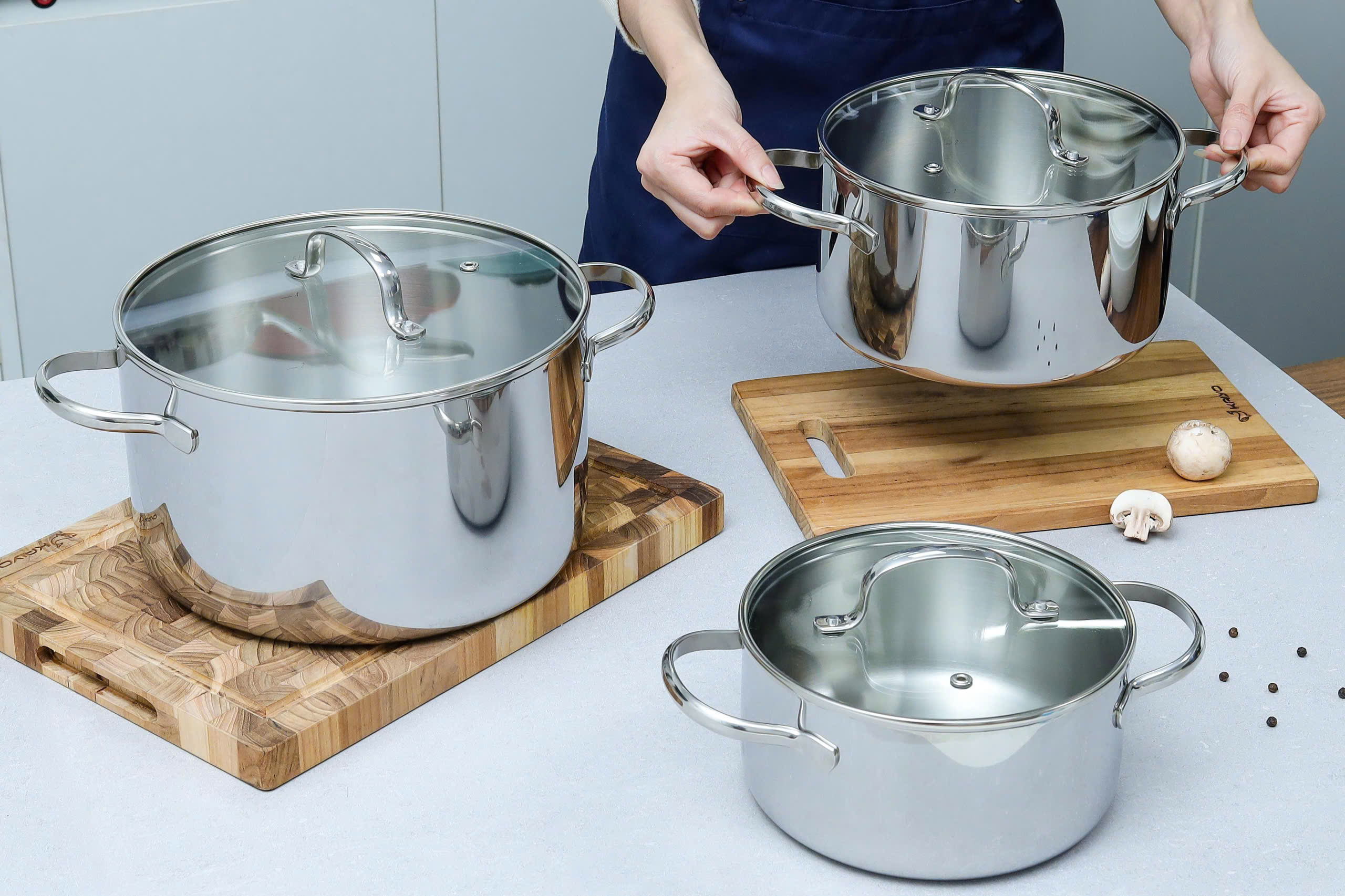 Nồi inox thân đáy liền Try-Ply Kaiyo, vung kính, size 20cm (Classic Pro) [KIC-6841]