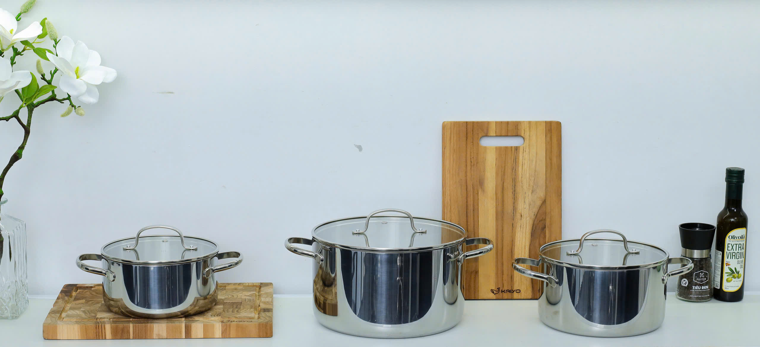 Nồi inox thân đáy liền Try-Ply Kaiyo, vung kính, size 24cm (Classic Pro) [KIC-6858]