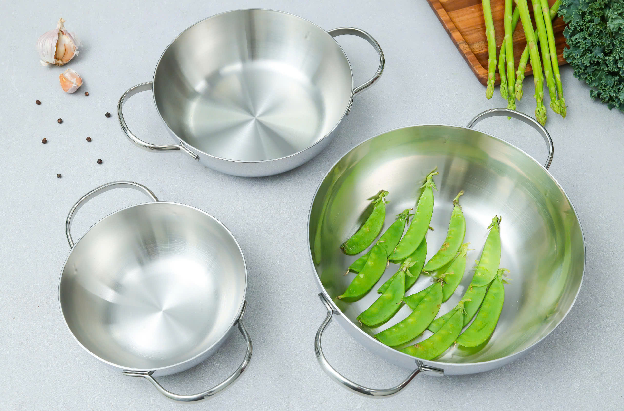 Chảo đúc inox 3 lớp thân đáy liền Kaiyo, sâu lòng, 2 tay cầm, size 20cm (Classic Pro) [KIW-6872]