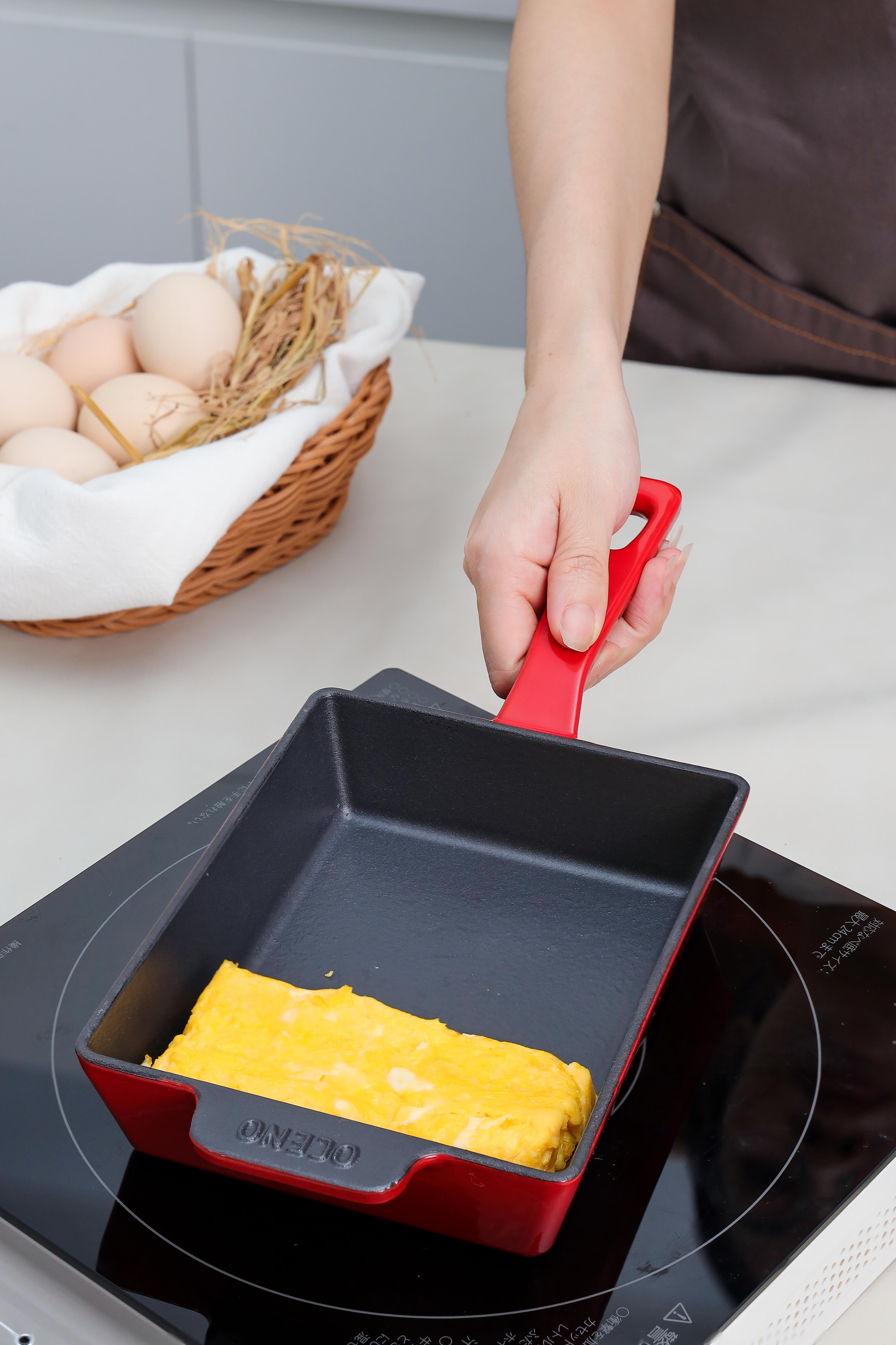 Chảo gang Oceno hình chữ nhật, size 14x18cm, màu đỏ [mã OFR-1358]