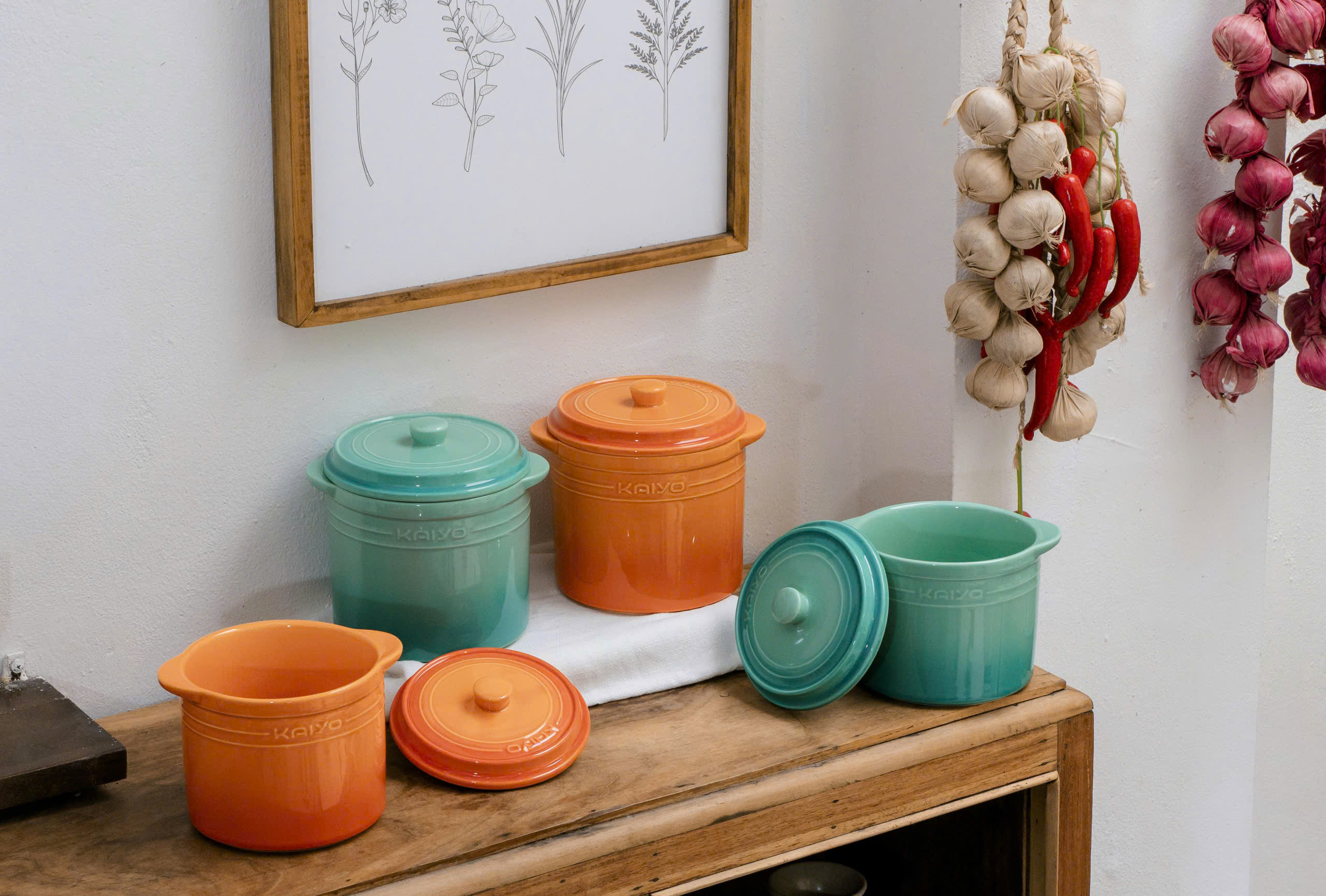 Hũ gốm sứ muối dưa cà Rainbow Kaiyo, 2L, màu cam [mã KCC-5134]