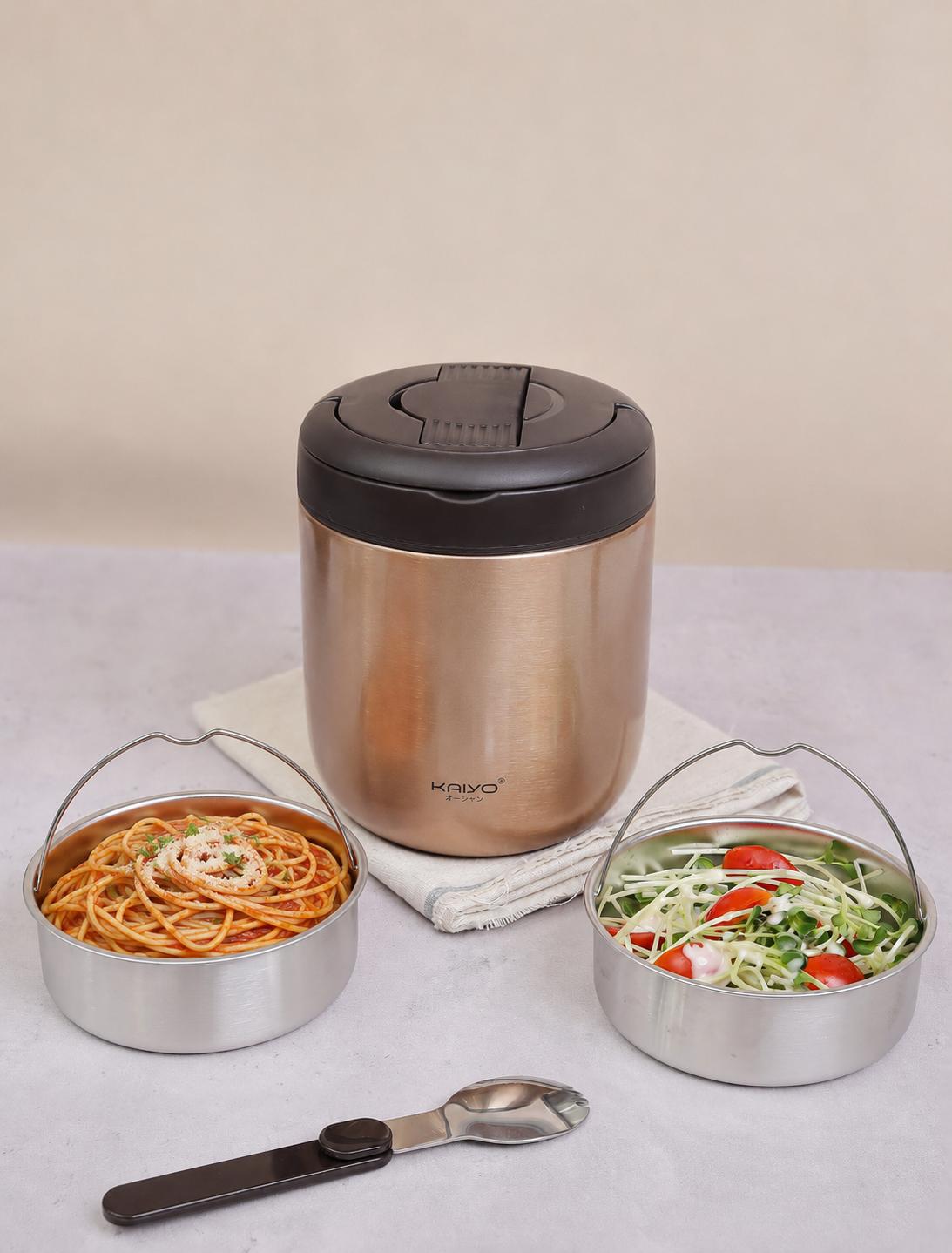 Cặp lồng giữ nhiệt 3 ngăn Kaiyo, dung tích 1.3L màu vàng đồng [mã KVL-1556]