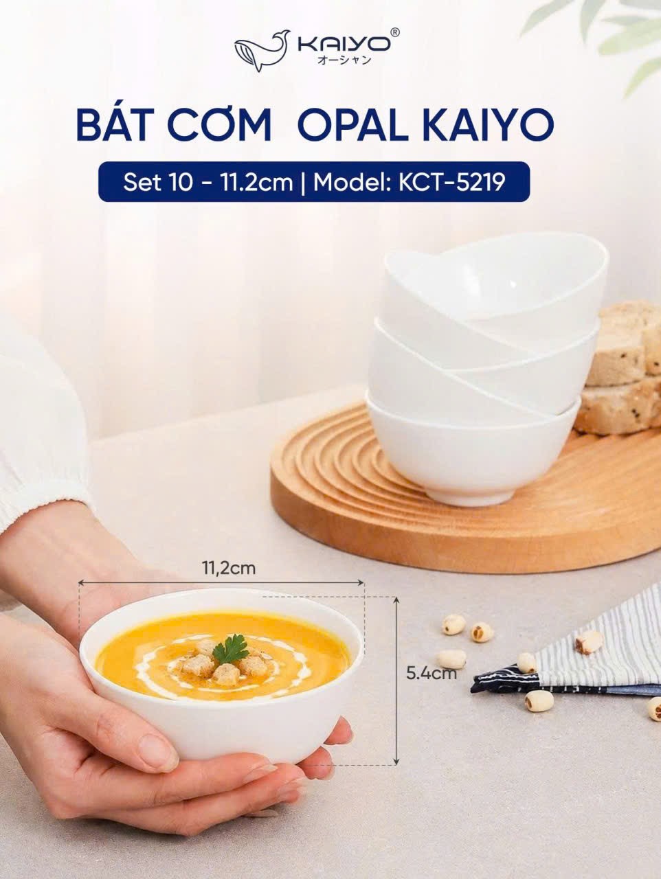Set 10 bát cơm  Opal Kaiyo 11.2cm [mã KCT-5219]