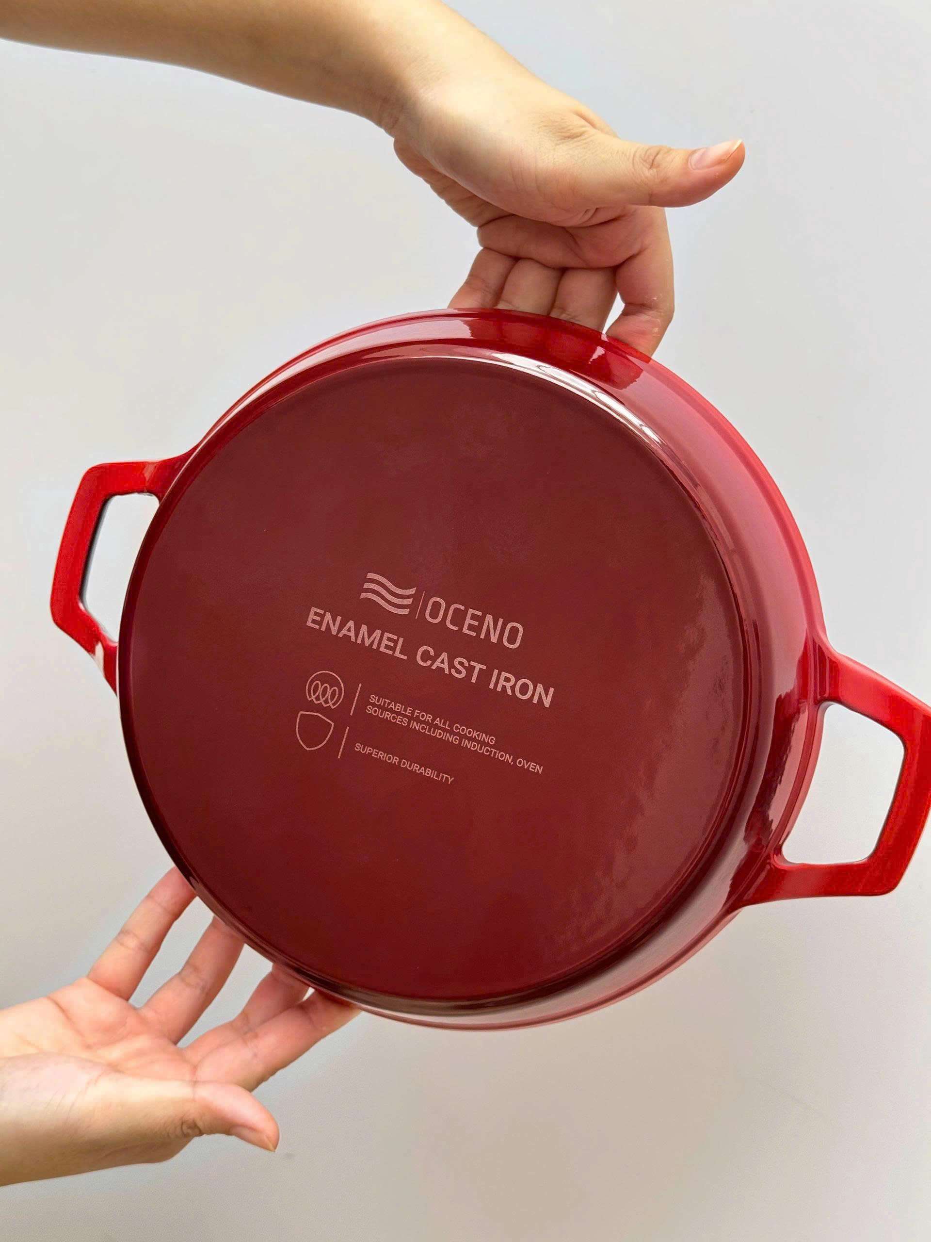 Chảo gang 2 tay cầm Oceno 20cm - Màu đỏ
