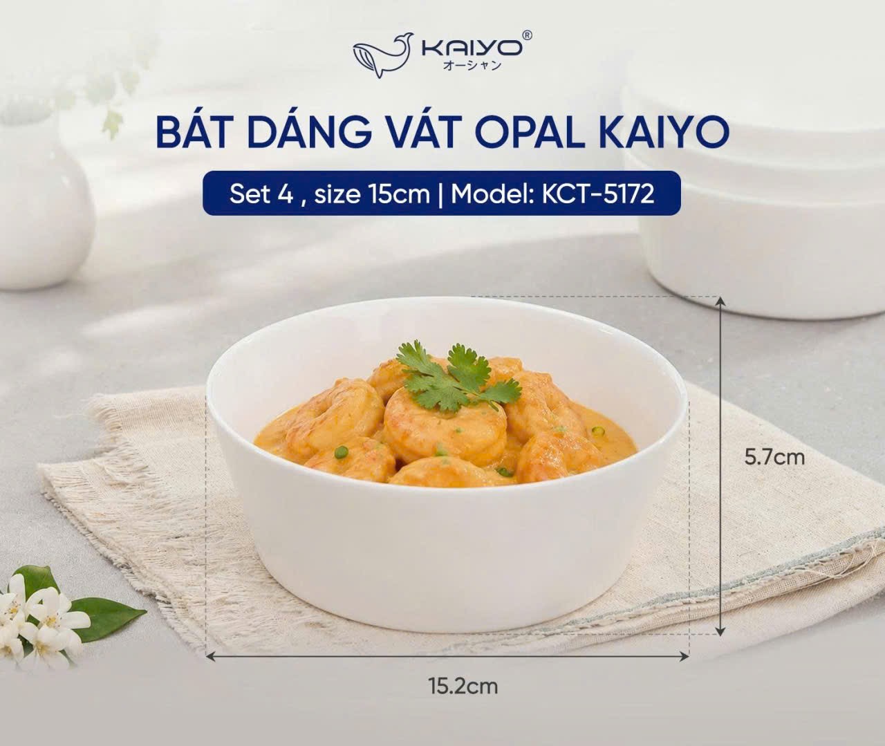 Set 4 bát dáng vát Opal Kaiyo - size 15cm [mã KCT-5172]