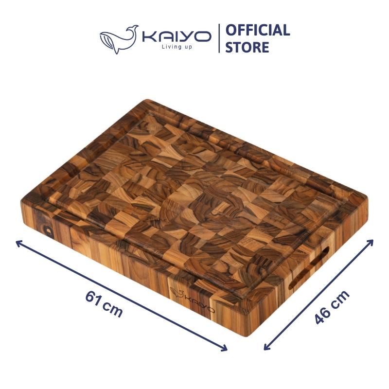 Thớt chặt gỗ Teak đầu cây Kaiyo hình chữ nhật, size XXL 61 x 46 x 3,8cm