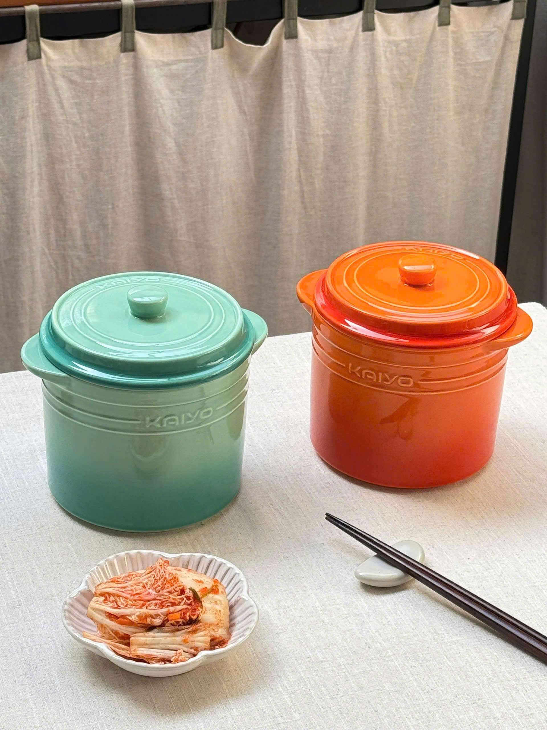 Hũ gốm muối dưa cà, đựng mỡ lợn cầu vồng Kaiyo 1.5L - Màu Xanh
