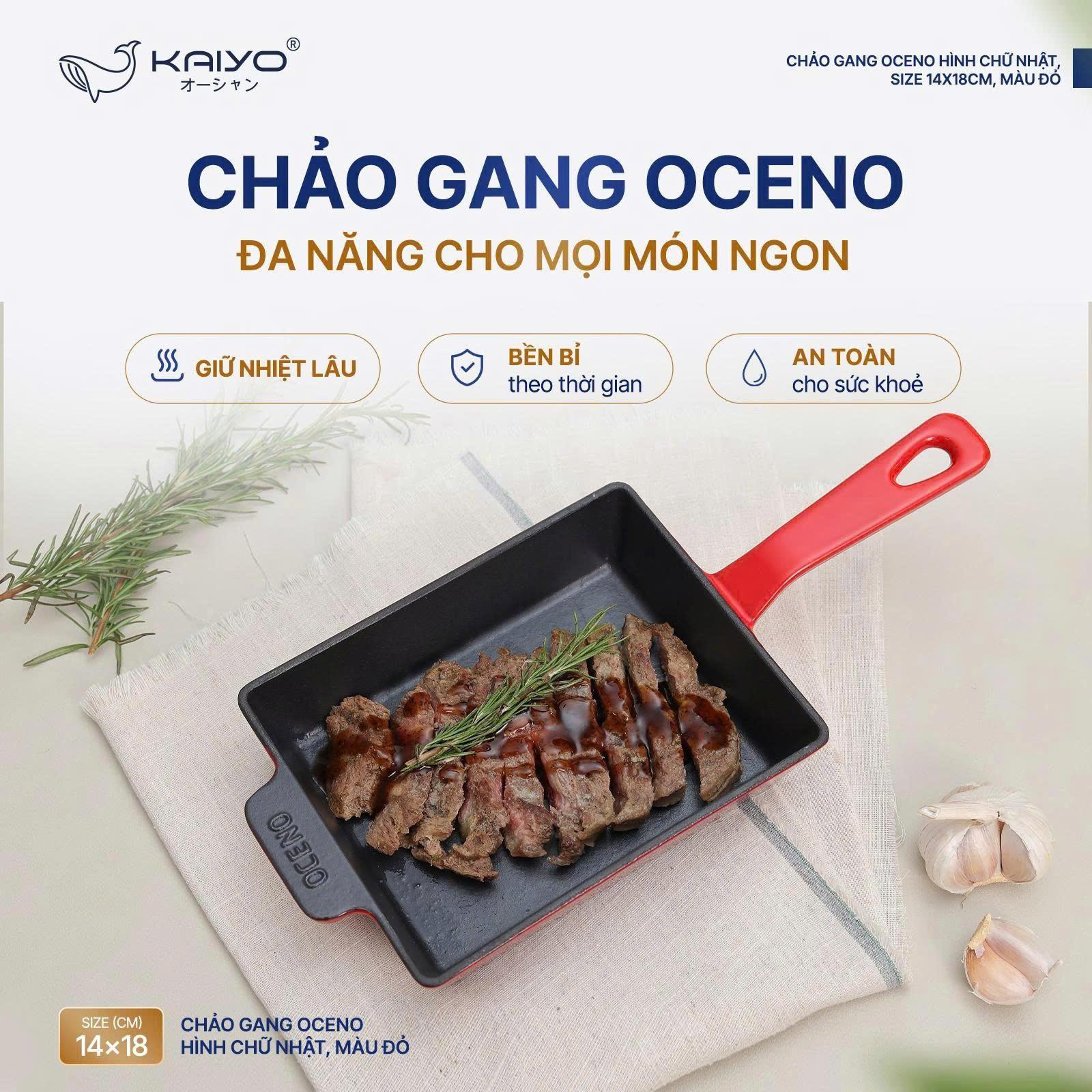 Chảo gang Oceno hình chữ nhật, size 14x18cm, màu đỏ [mã OFR-1358]