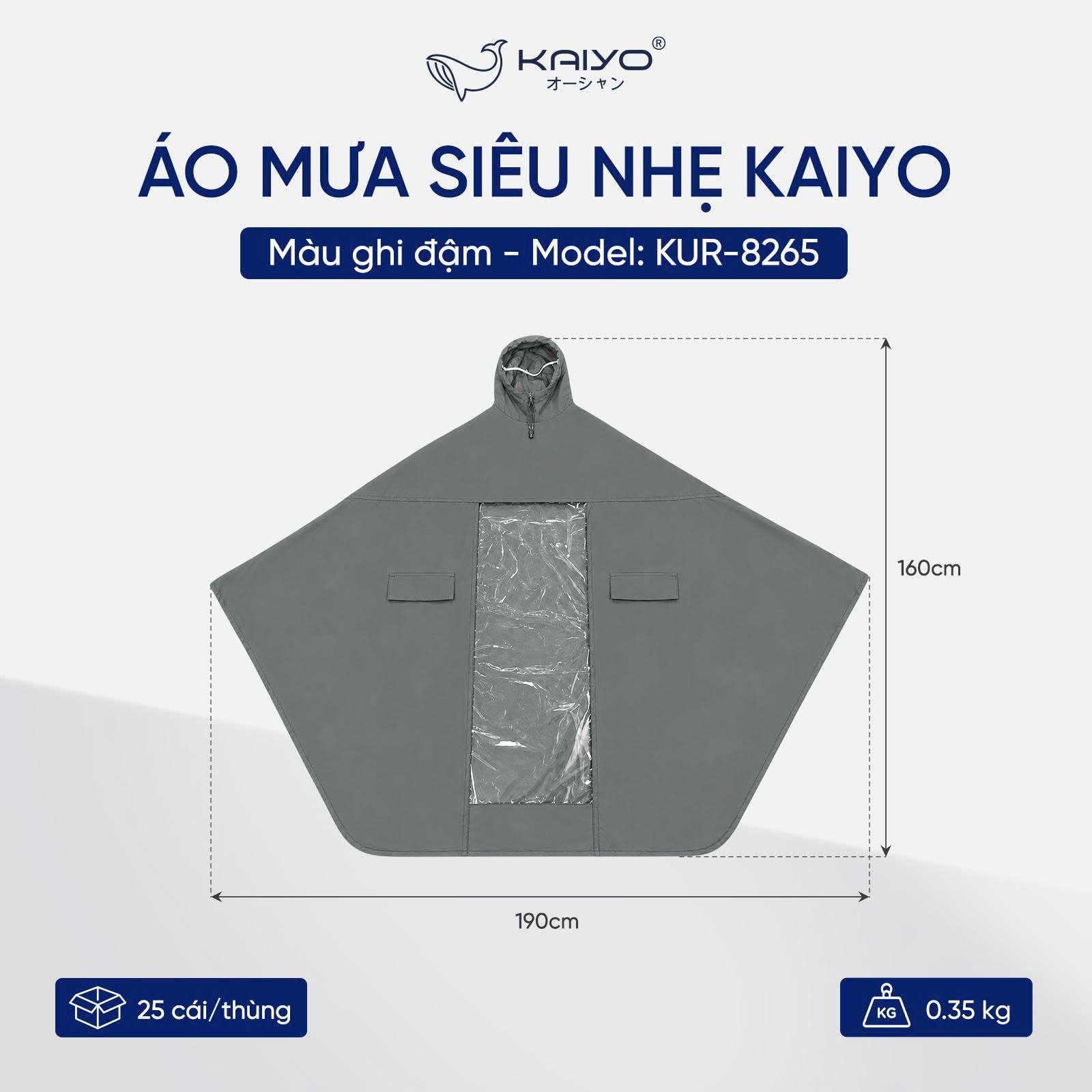 Áo mưa siêu nhẹ Kaiyo, màu ghi đậm [mã KUR-8265]