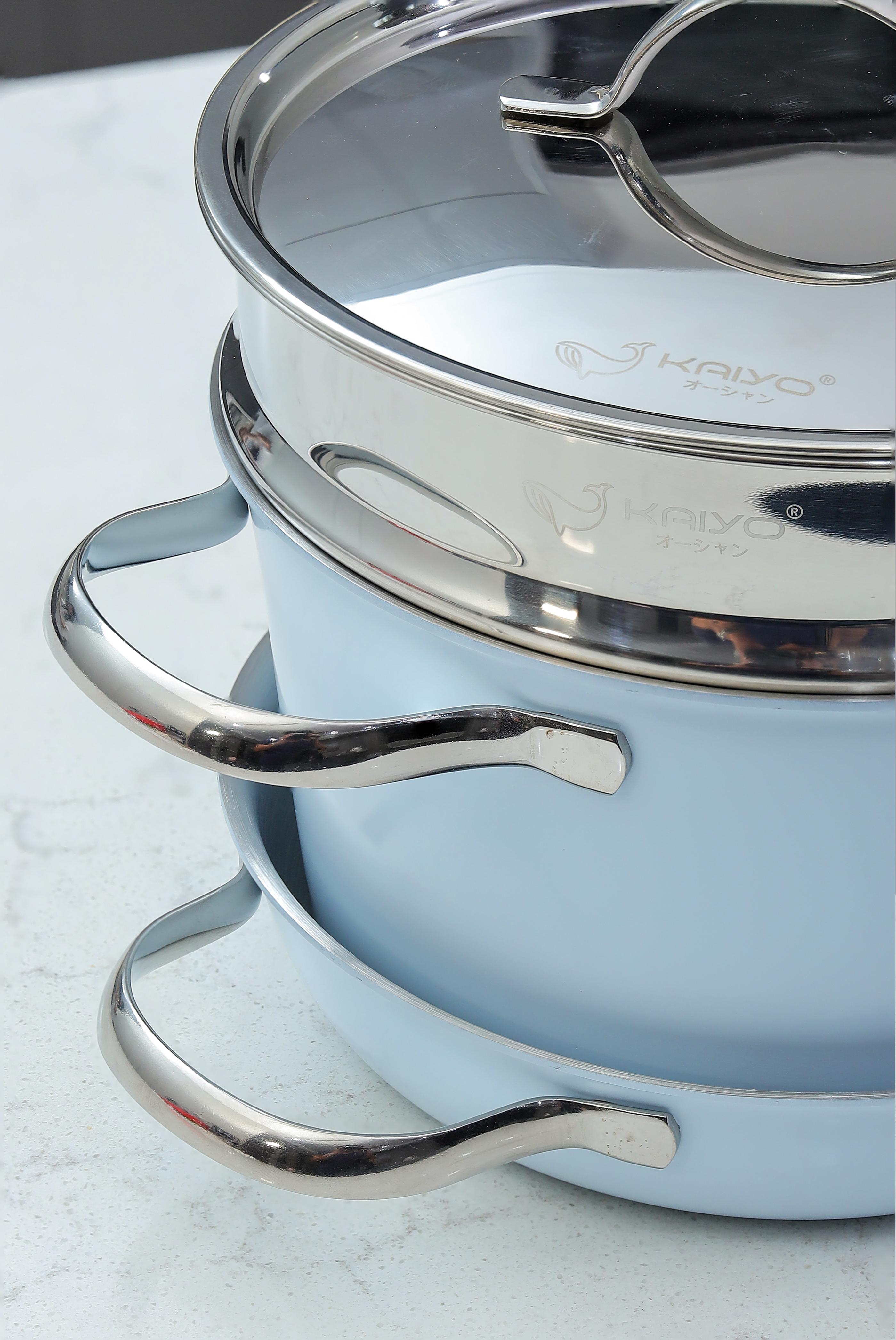Bộ nồi, chảo, xửng inox 304 Stackable Kaiyo, size 20cm, màu xanh [mã KSC-1600]