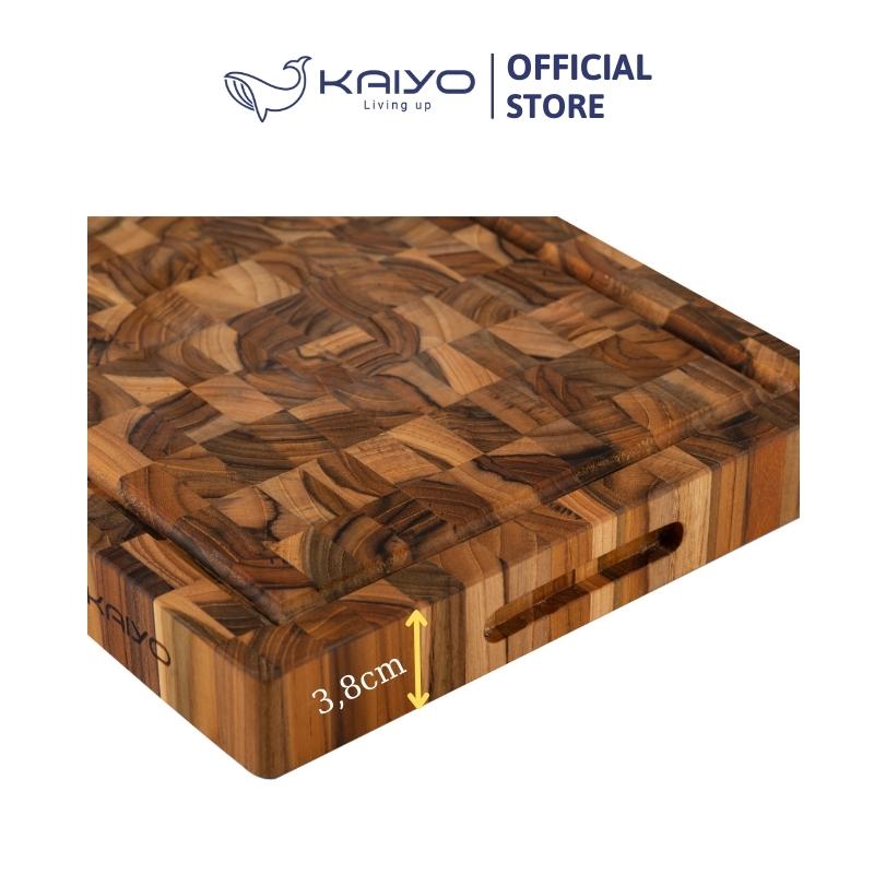 Thớt chặt gỗ Teak đầu cây Kaiyo hình chữ nhật, size XXL 61 x 46 x 3,8cm