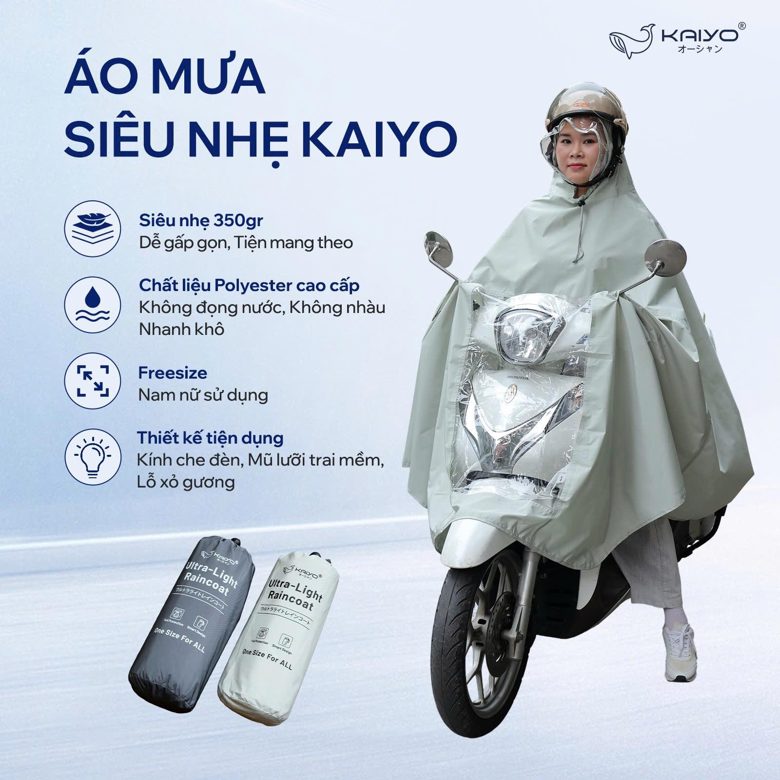 Áo mưa siêu nhẹ Kaiyo, màu ghi đậm [mã KUR-8265]