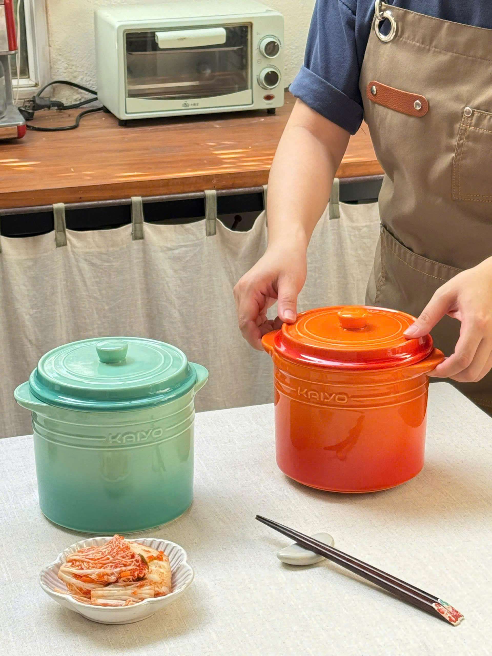 Hũ gốm muối dưa cà, đựng mỡ lợn cầu vồng Kaiyo 1.5L - Màu Xanh