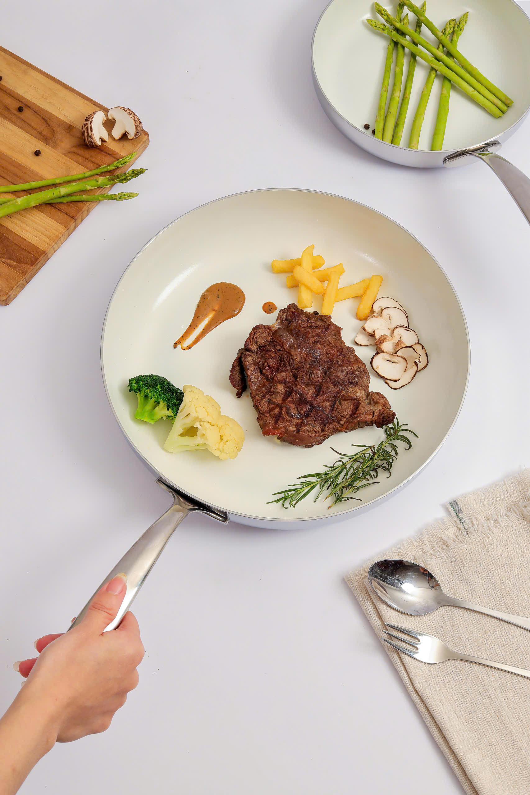 Chảo inox chống dính Ceramic Kaiyo, dáng cạn size 28cm [mã KNF-6674]