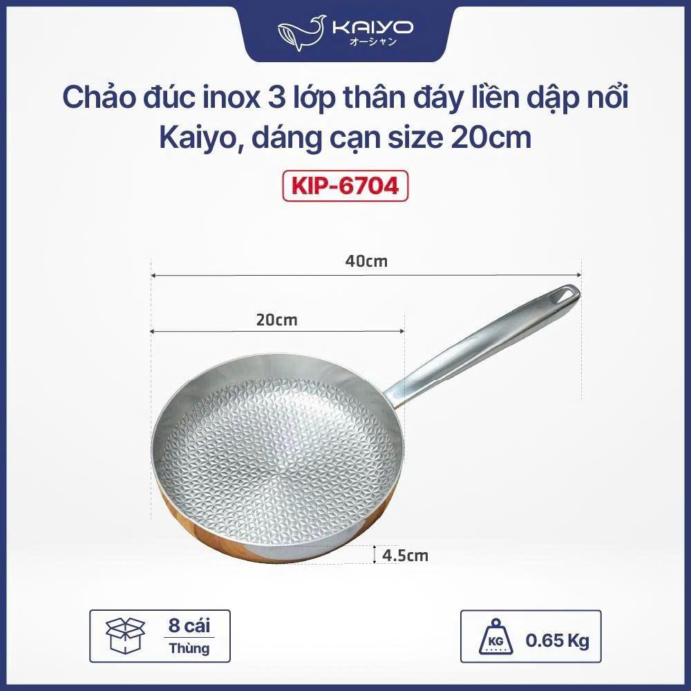 Chảo đúc inox 3 lớp thân đáy liền dập nổi Kaiyo, dáng cạn size 20cm [mã KIP-6704]