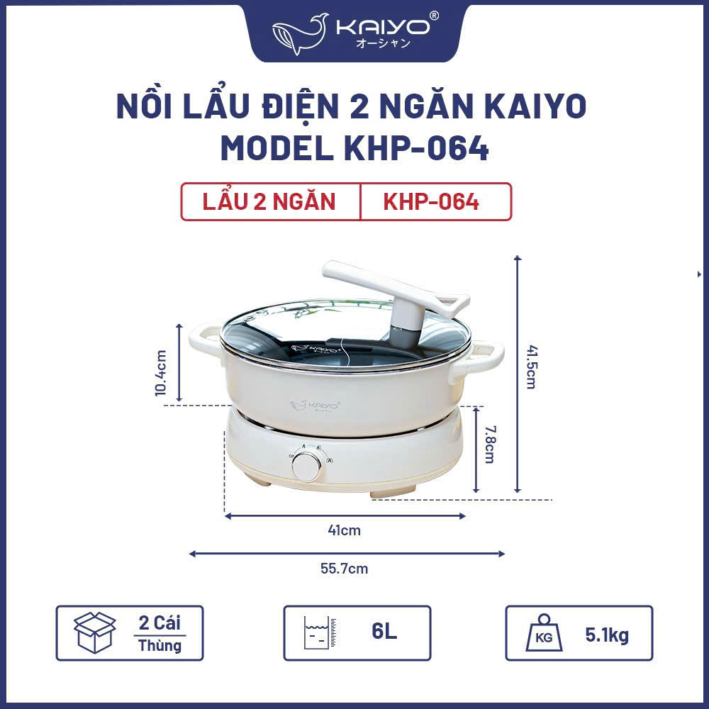Nồi lẩu điện 2 ngăn Kaiyo, model KHP-064