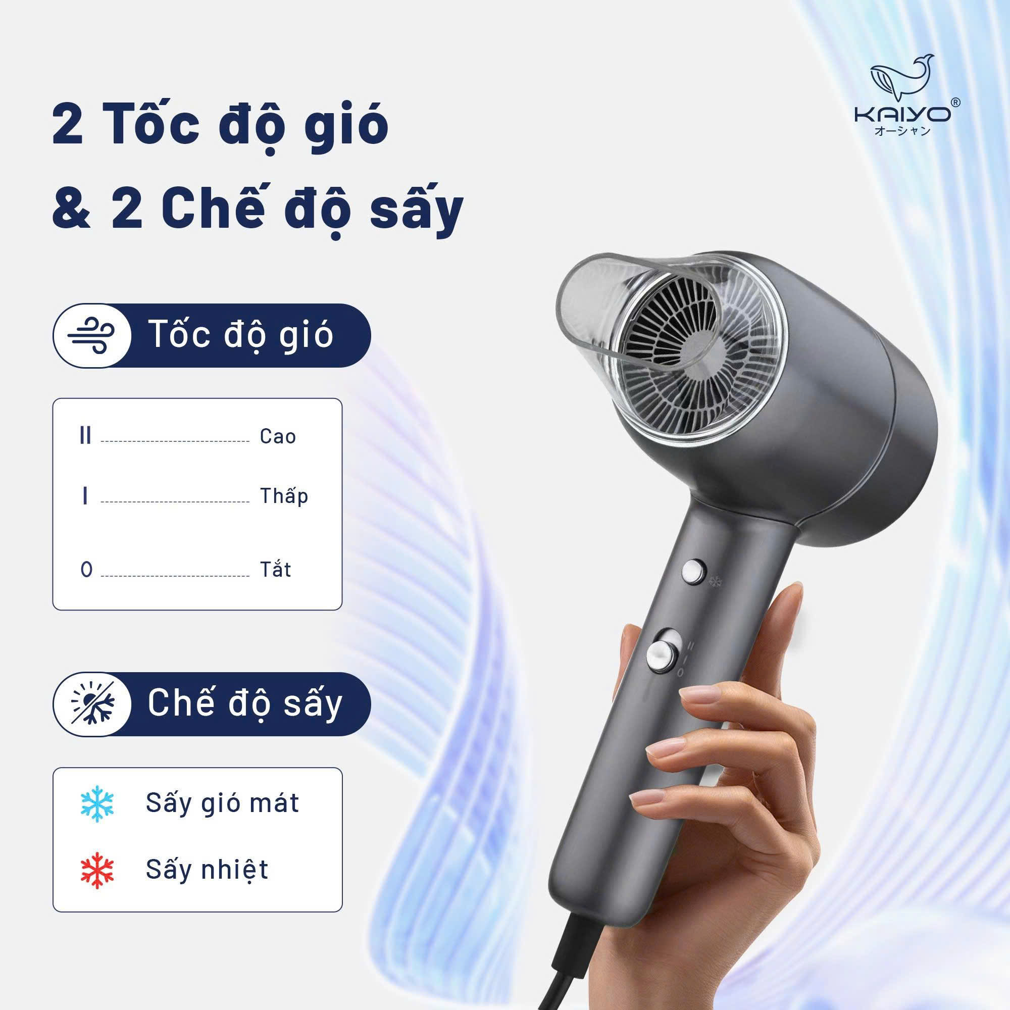 Máy sấy tóc ion âm hai chiều nóng lạnh Kaiyo, model KHD-418, màu xanh mint [mã KHD-4182]