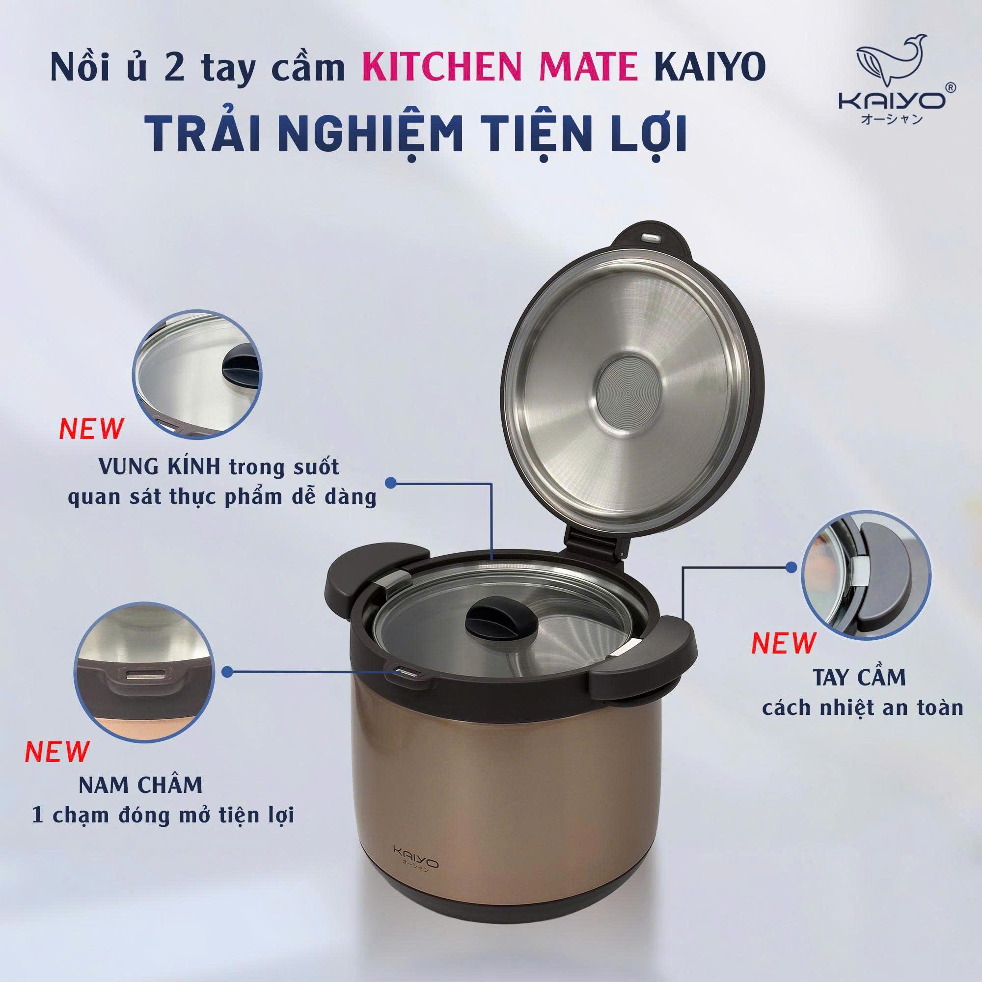 Nồi ủ chân không 2 tay cầm Kitchen Mate Kaiyo, dung tích 4,5L, màu ghi [mã KTC-6902]