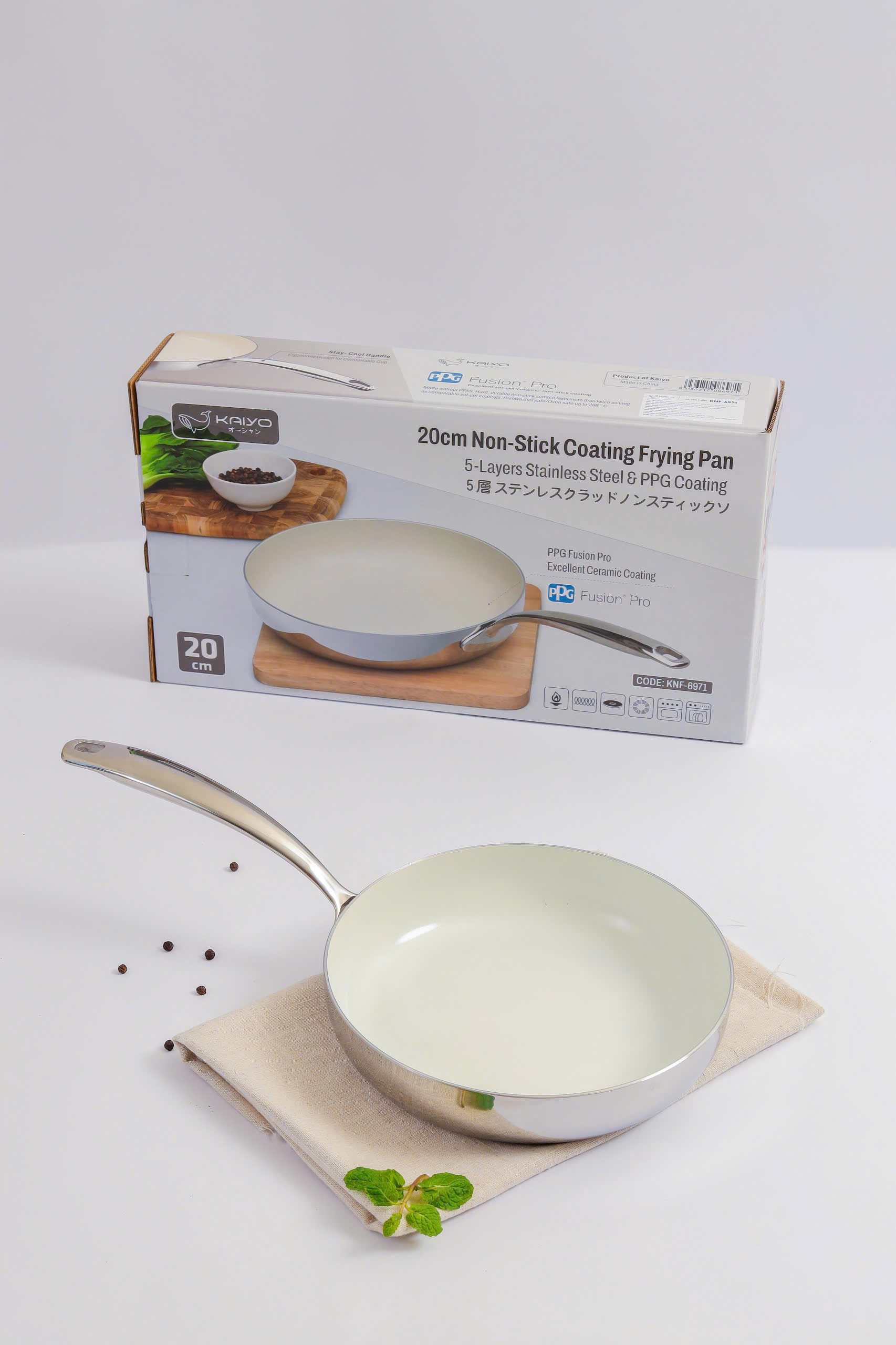 Chảo inox chống dính Ceramic Kaiyo, dáng cạn size 20cm [mã KNF-6971]